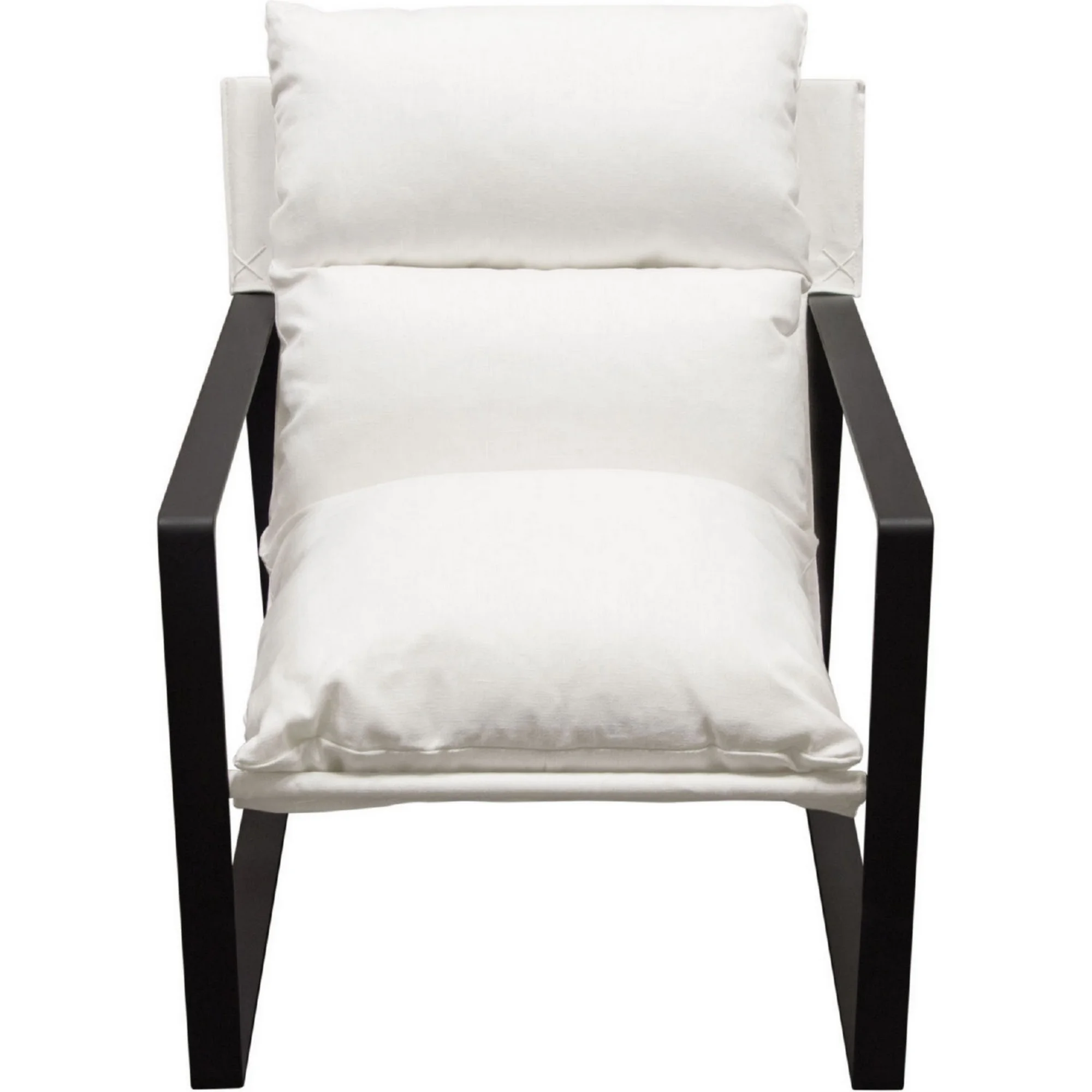 Benjara  27 in. Crisp White Soft Linen Fabric Sling Chair Modern Accent Chair, Black