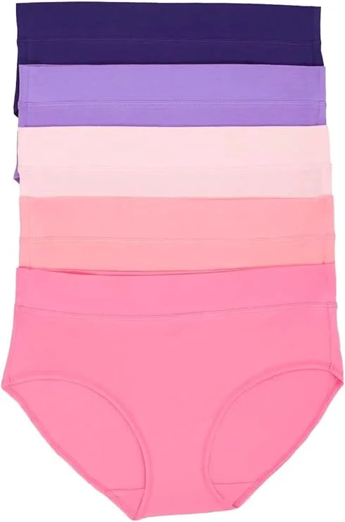 Felina Womens 5 Pack Pima Cotton Wide Waistband Hipster XL (Violet Indigo/Fairywren/Glory Pink/Morning Glory/Pink Carnation)