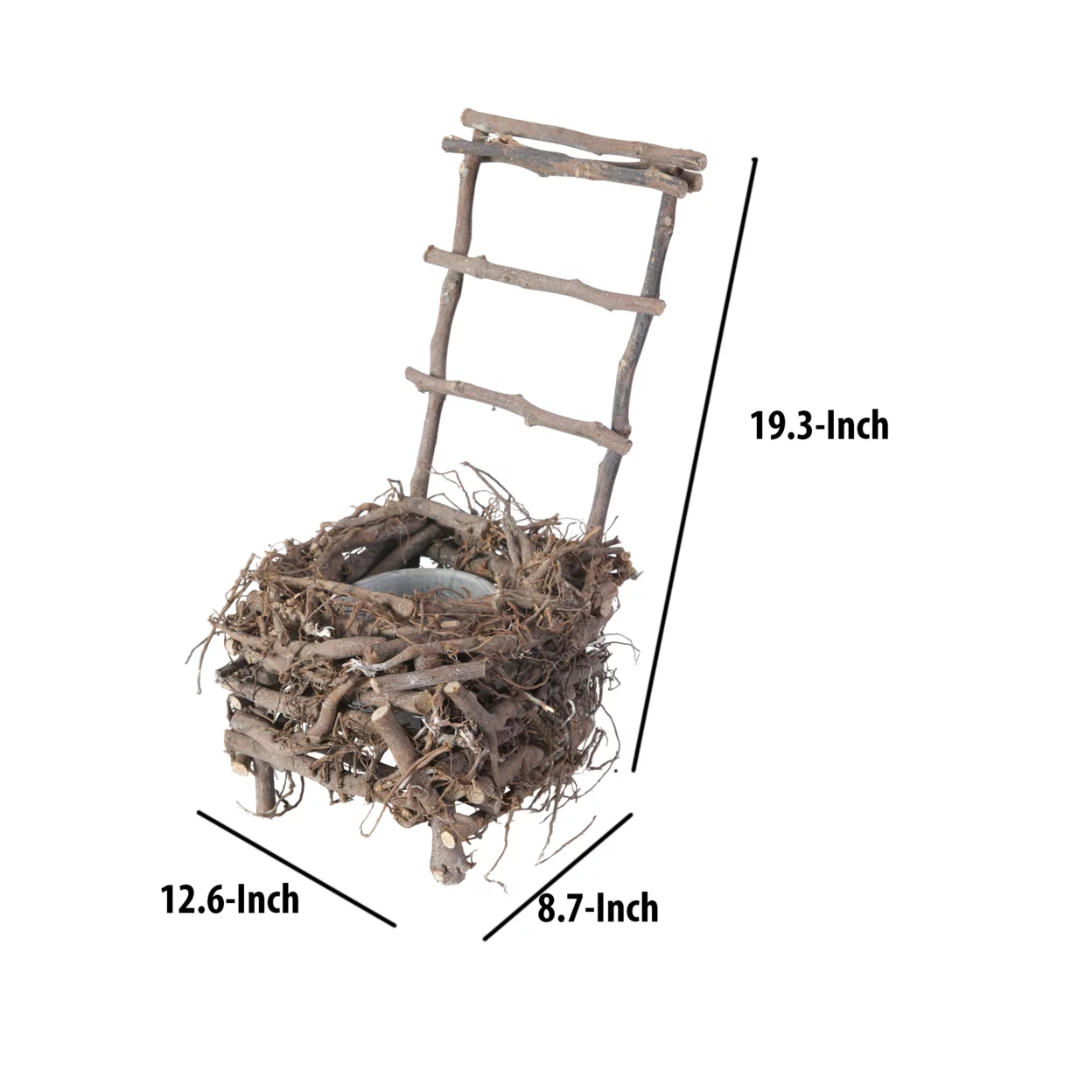 Benjara  Nature Inspired Wooden Nest Planter with Clay Pot, Gray & Brown