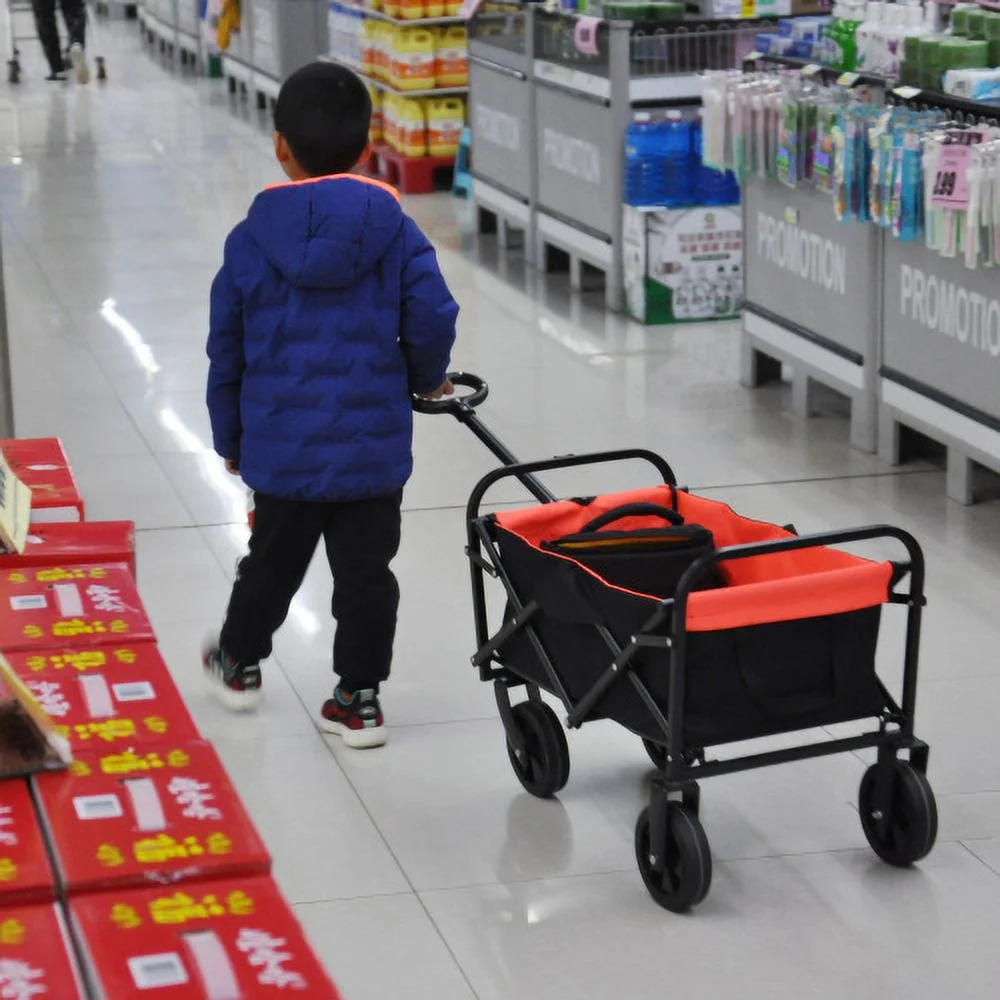 Collapsible Folding Wagon Cart for Garden, Shopping, Beach, and Camping - Portable Outdoor Utility Wagon Trolley with Storage
