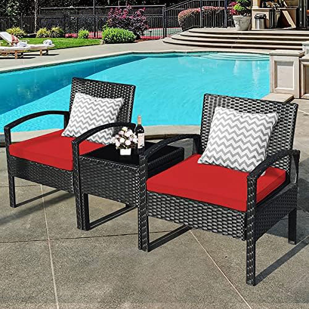3 Piece Patio Conversation Set  Outdoor Rattan Sofa Set with White Seat Cushions & Coffee Table  Patio Wicker  Set for Garden Balcony Backyard Poolside (Black)