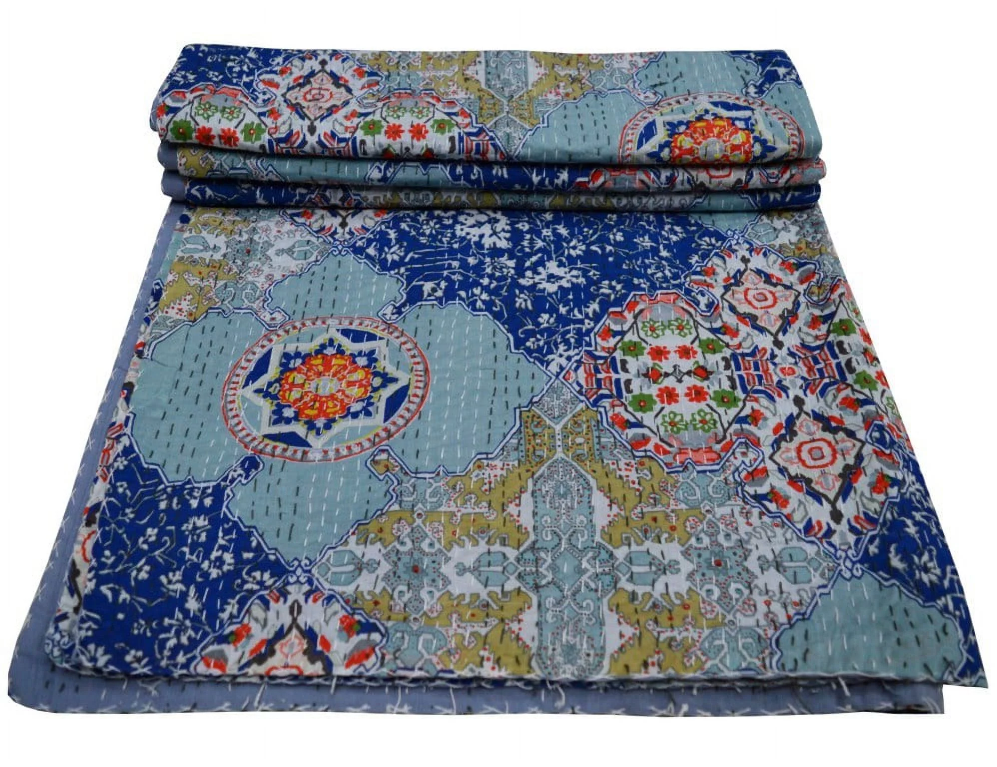 Indian Vintage Queen Kantha Quilt Cotton Kantha Throw Kantha Blanket Handmade Quilt King Size Kantha Bedspread