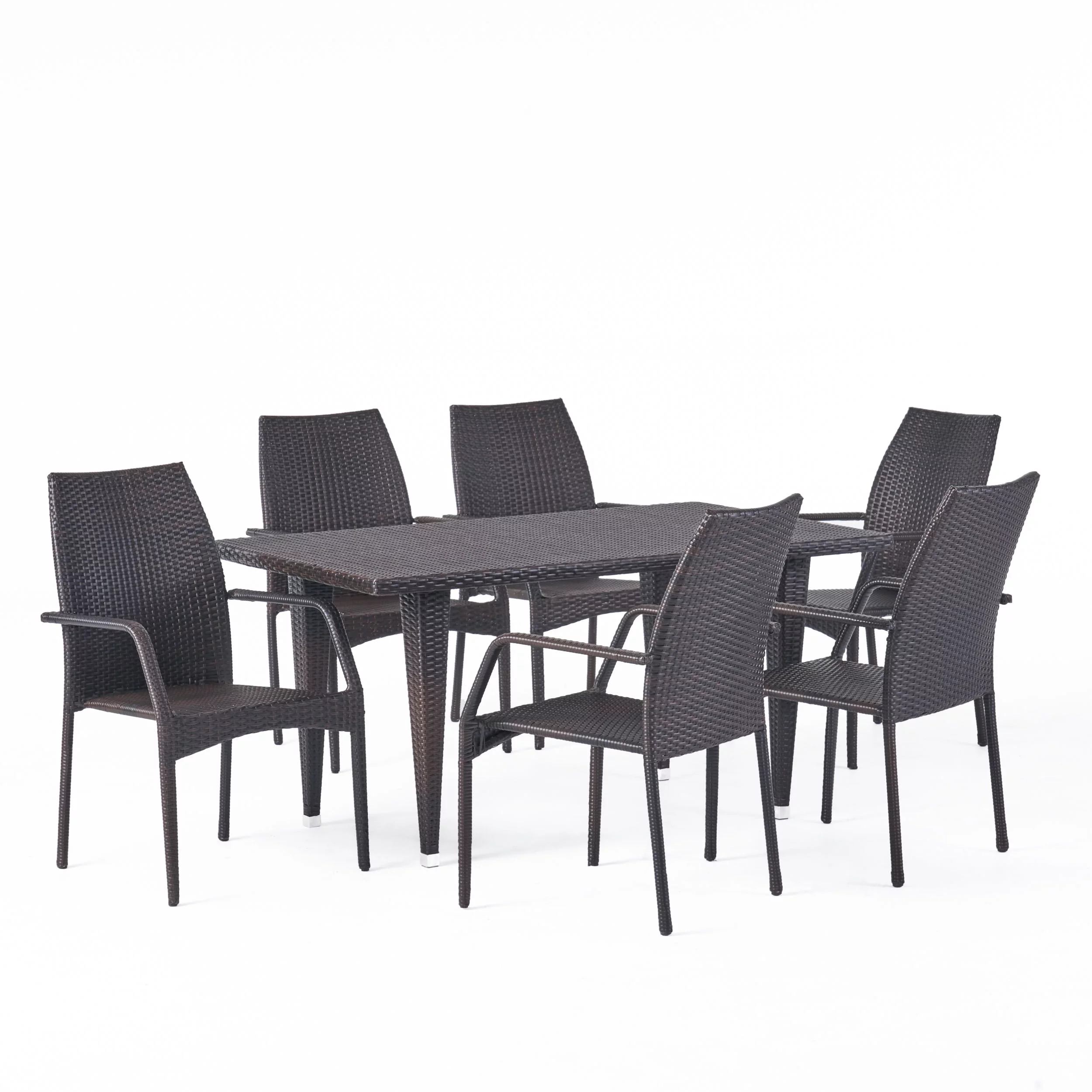 Brewer 7 Piece Outdoor Wicker Dining Set, Multi Brown