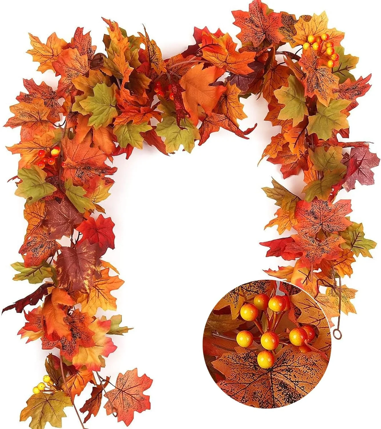 Nvzi 2 Pcs Artificial Autumn Maple Leaves Garland 5.7Ft/Pieces Fall Garland Hanging Vine Garland Vines Hanging Plants Colorful Fall Decor