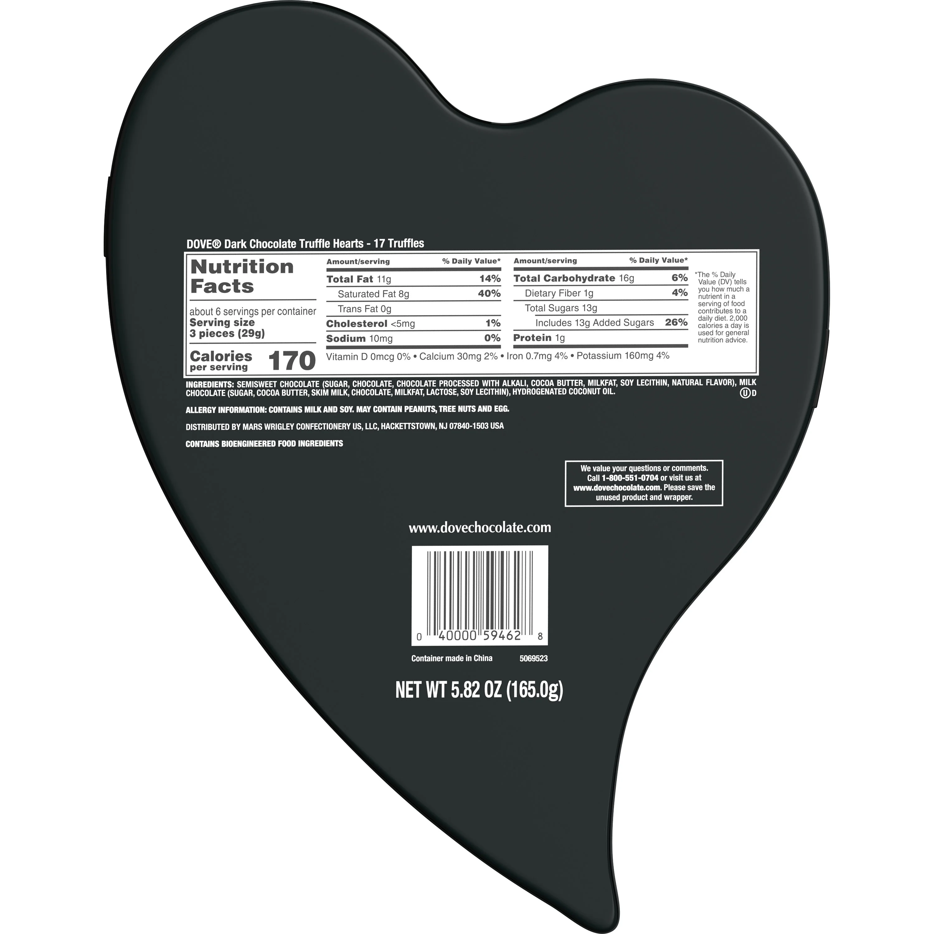 Dove Dark Chocolate Truffle Hearts Valentine's Day Candy - 5.82 Oz Heart Tin