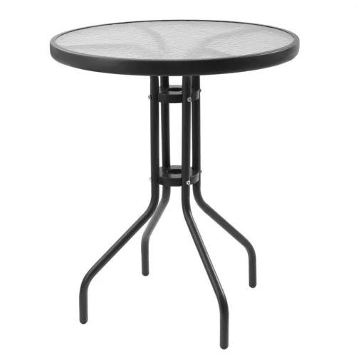 Outdoor Round Tempered Glass Dining Table w/o Umbrella Hole Suitable For Patio