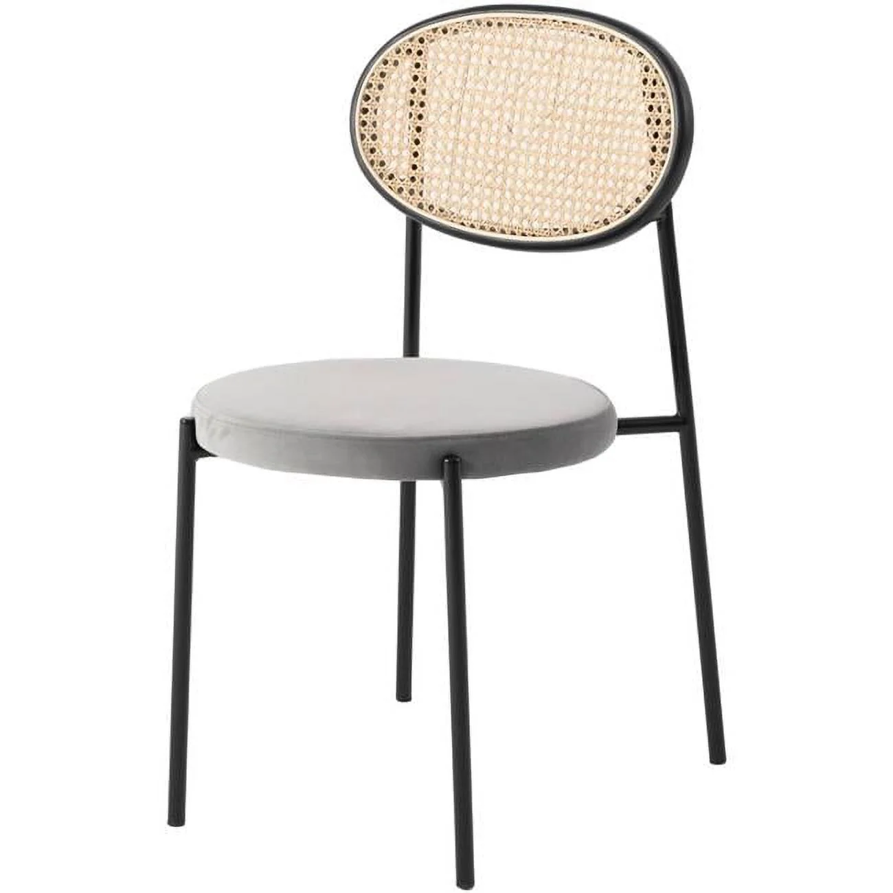 Euston Modern Wicker Dining Chair with Velvet Round Seat, Grey - Set of 2