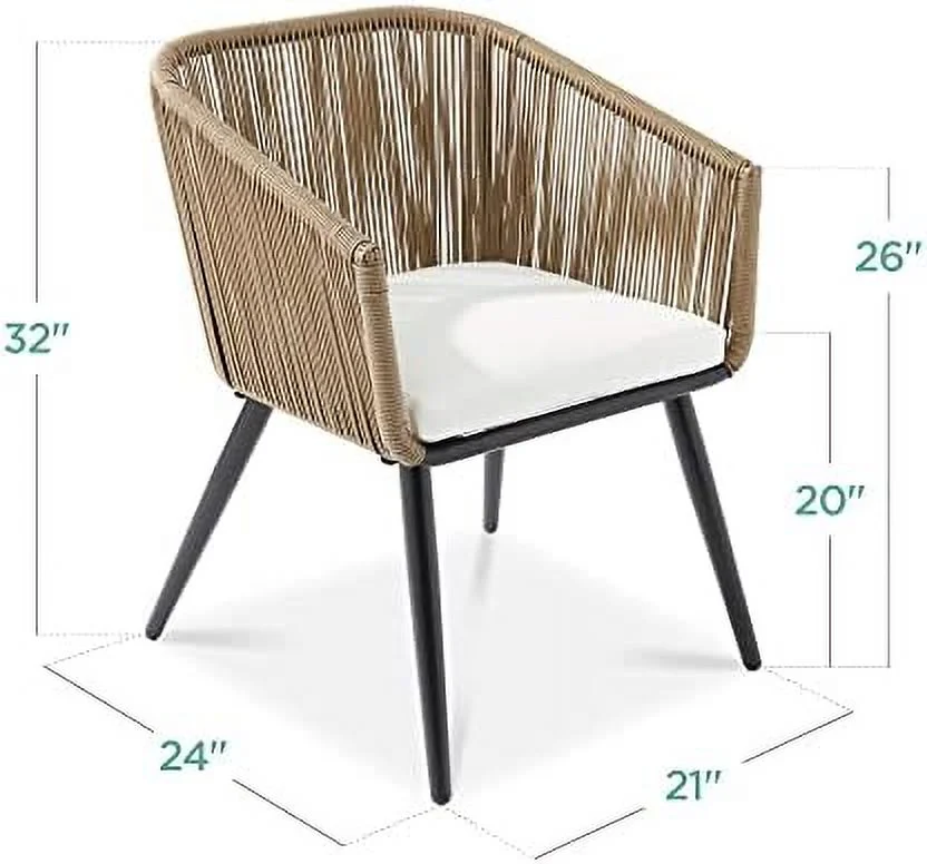 HOOMHIBIU Patio Dining Chairs  Outdoor Seating Set for Backyard  Poolside  Balcony  Indoor Use w/Woven Wicker Design  250lb Weight Capacity - Natural/Ivory