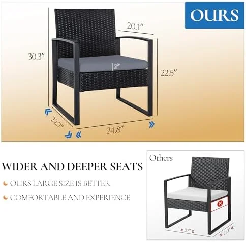 HBROLJF 3 Pieces Patio Bistro Sets  Outdoor Wicker  Set Rattan Conversation with Coffee  for Yard Balcony Garden Brown