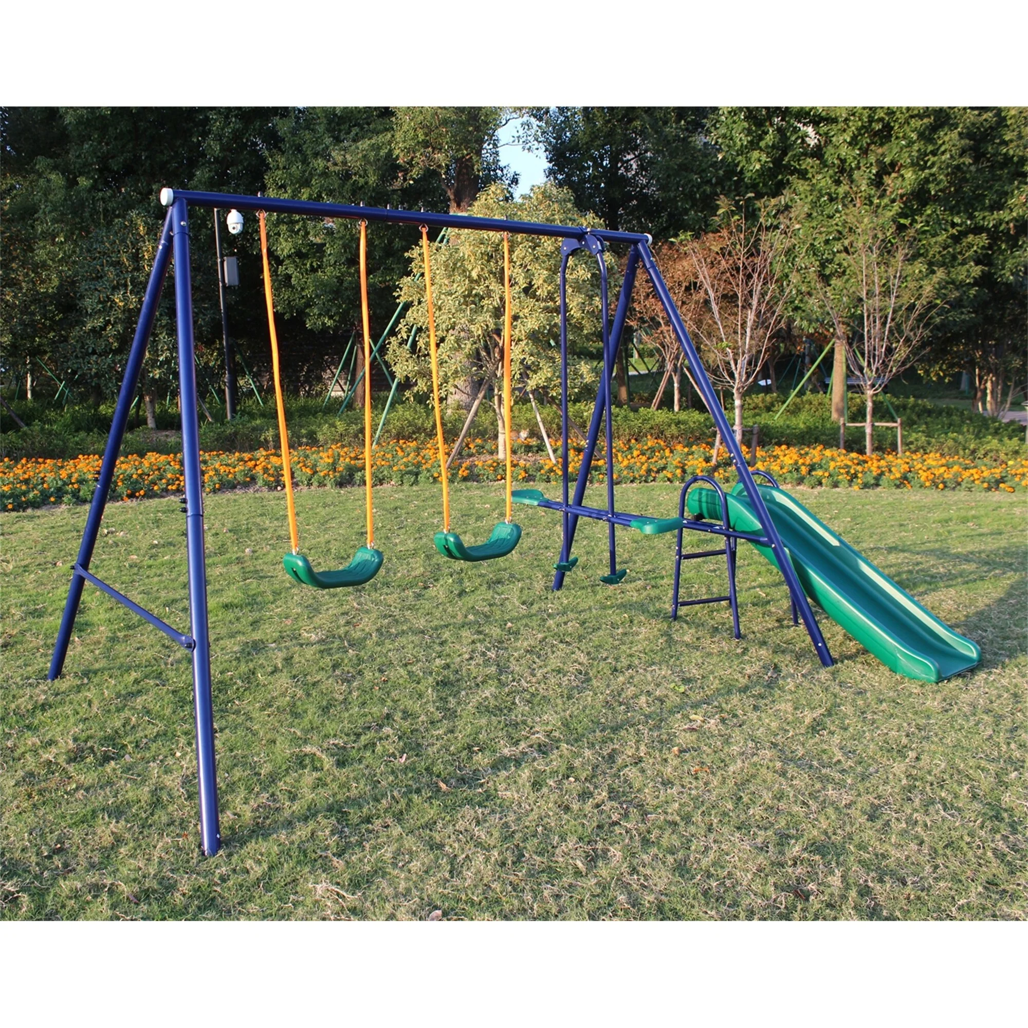 BESTCOSTY A-Frame Metal Swing Set with Slide