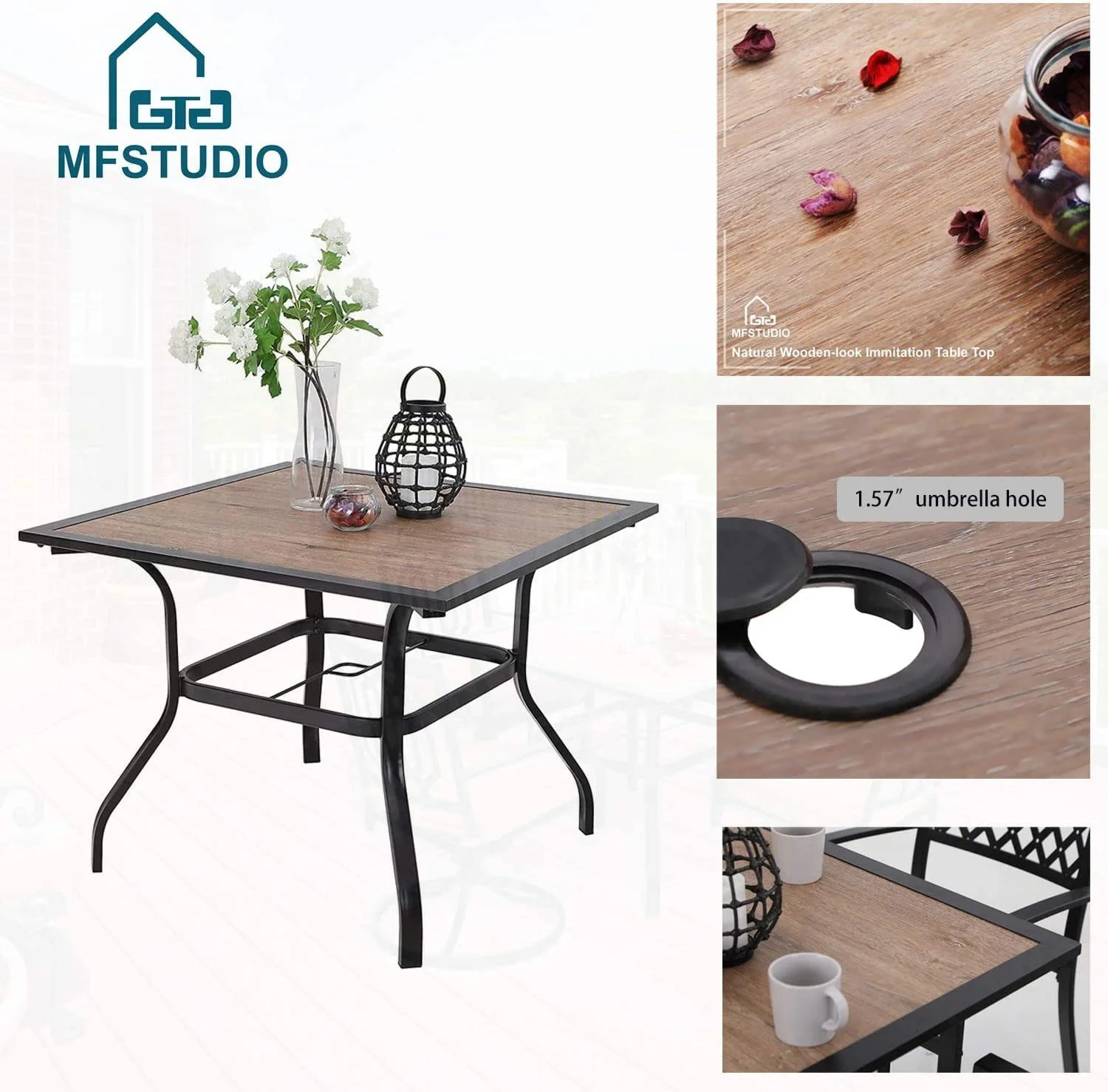 7 Piece Outdoor Patio Dining Set 6 Spring Motion Cushion Chairs  1 Rectangular Table with 1.57" Umbrella Hole Furniture Sets for Lawn Backyard Garden