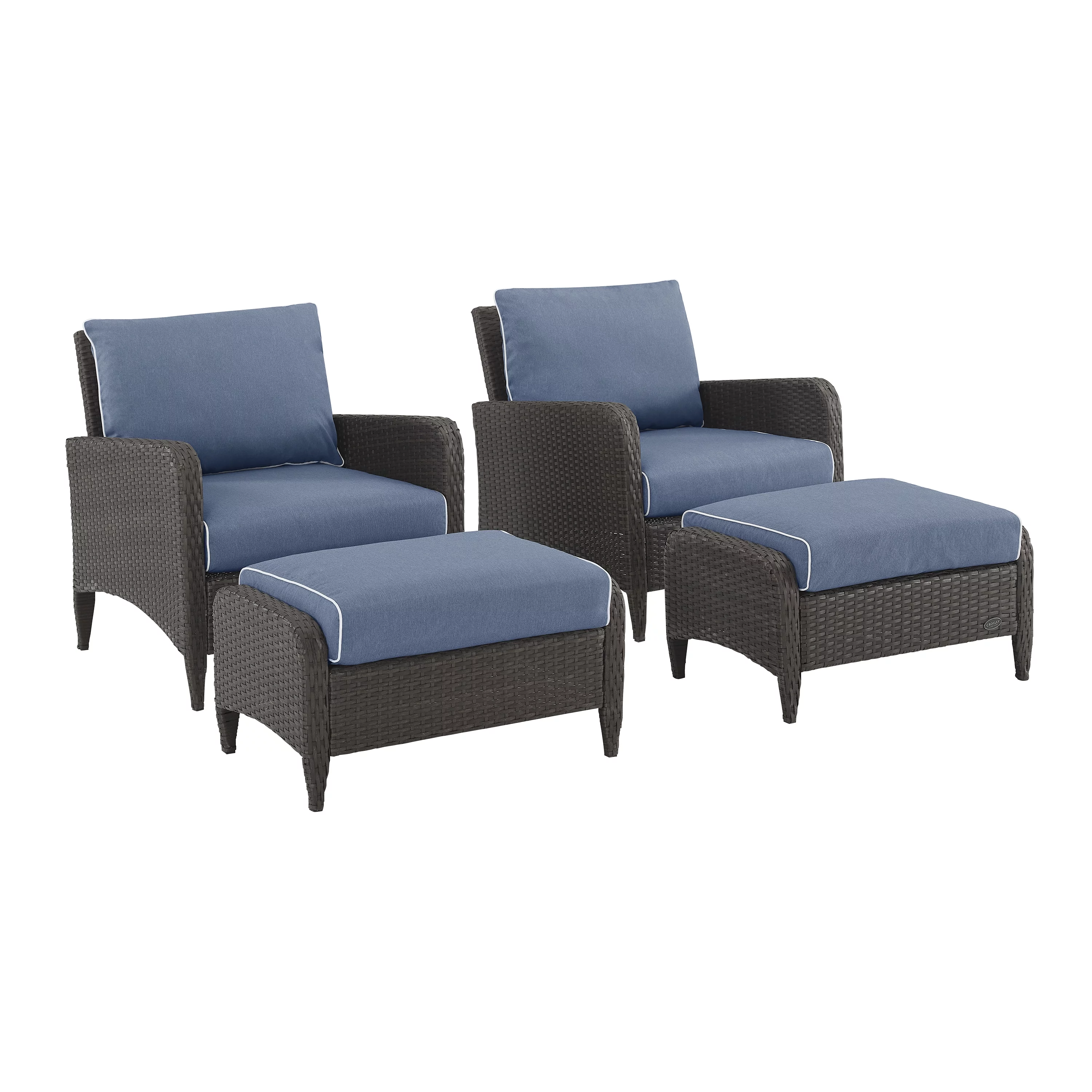 Crosley Kiawah 4 Piece Outdoor Wicker Chair Set in Blue