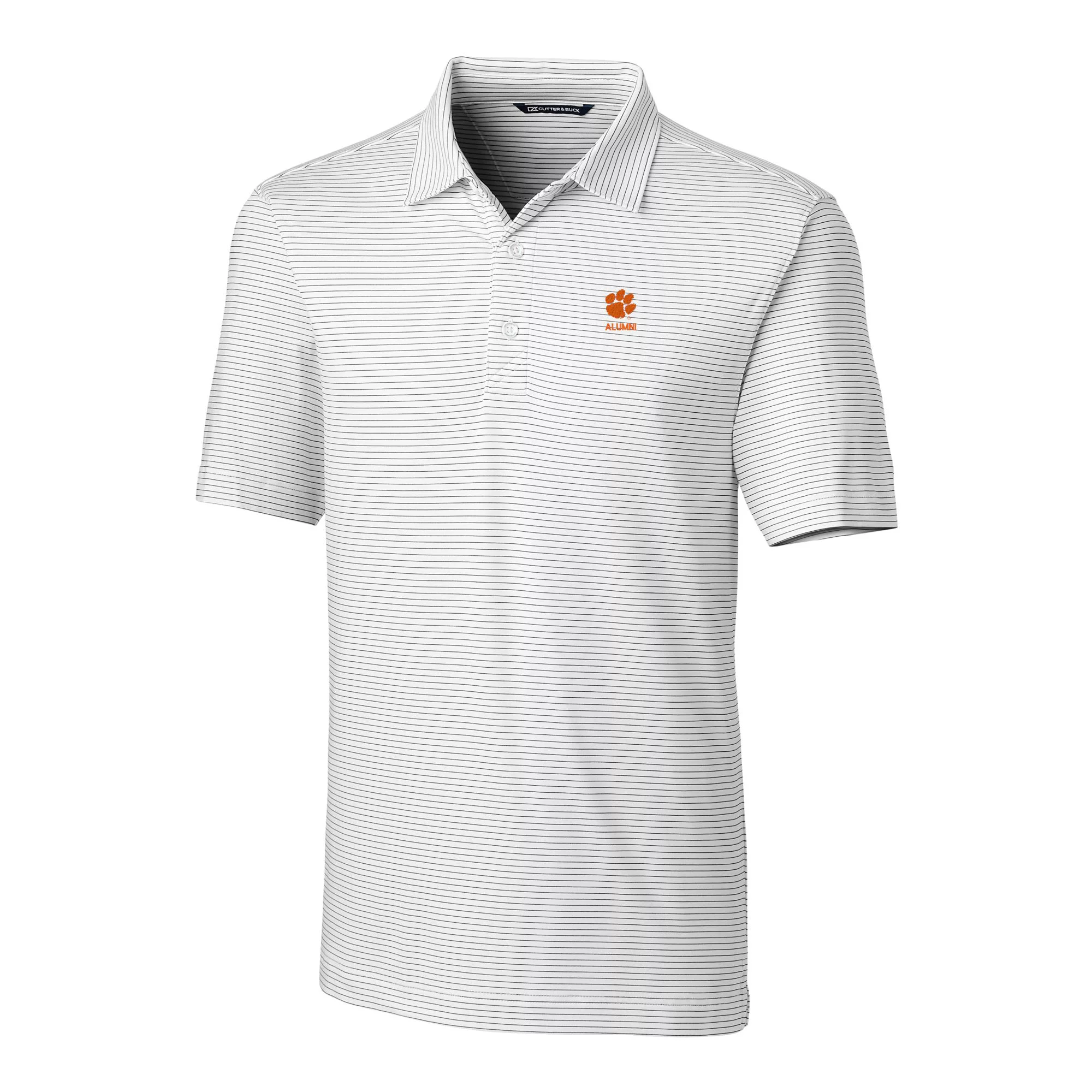 Men's Cutter & Buck  White Clemson Tigers Alumni Logo Forge Pencil Stripe Stretch DryTec Polo