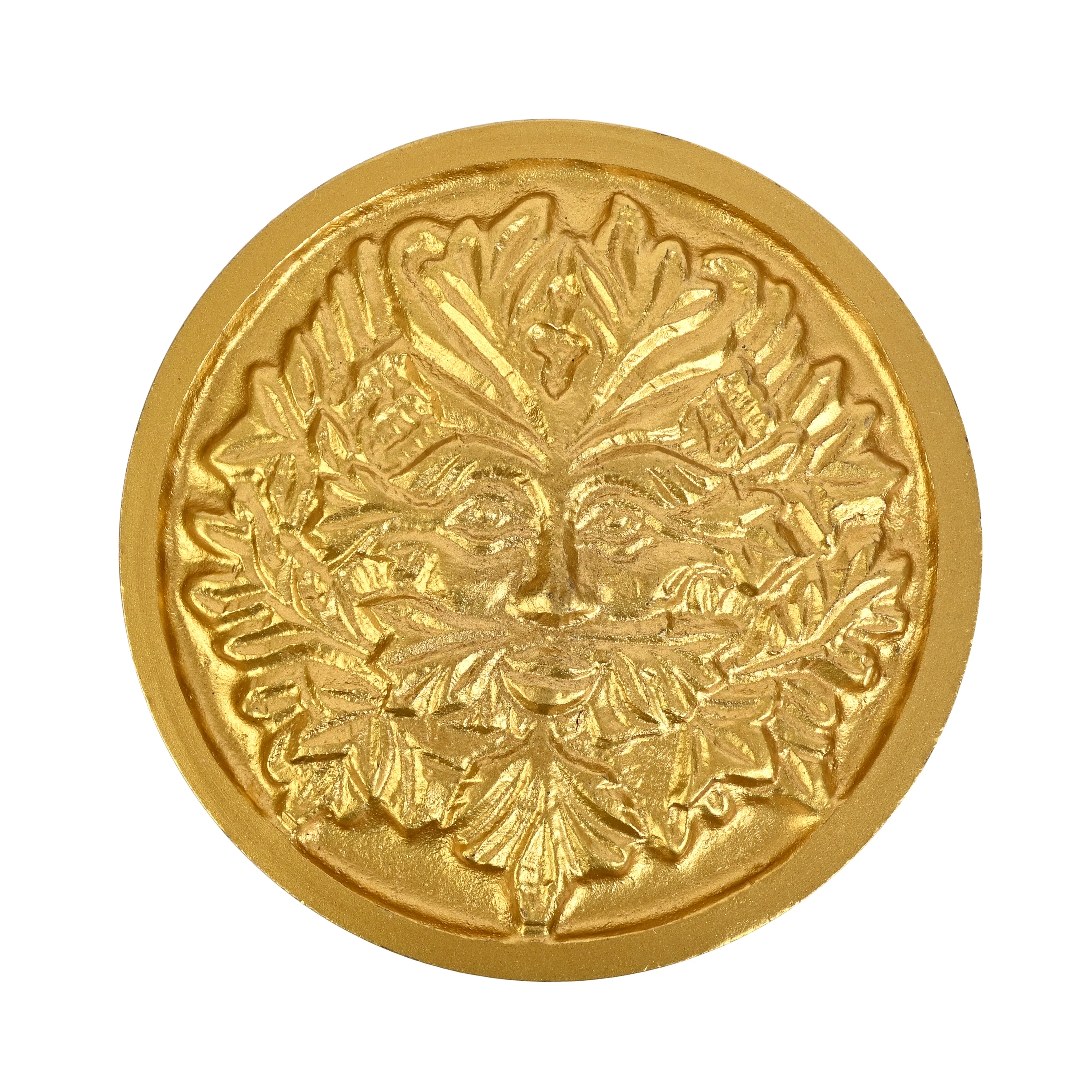 Incense Garden Solid Brass Altar Tile - Green Man -Altar Tile Gold Finish 3.5