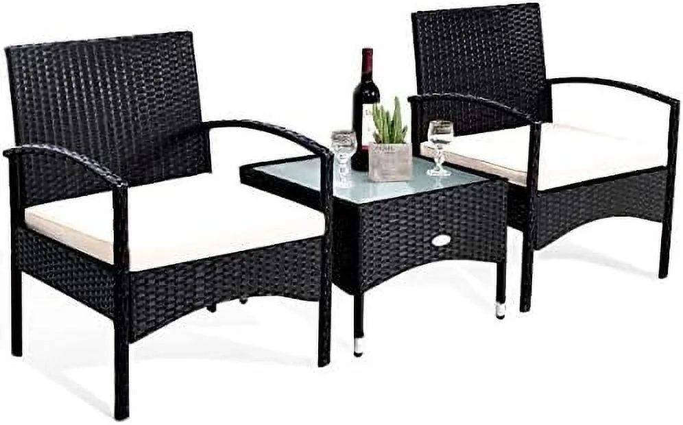 JYHOME 3 PCS Patio Wicker Rattan  Set  Rattan Chair with Coffee Table  High Load Bearing Chair Conversation Sets for Patio Garden Lawn Backyard Pool (Black)