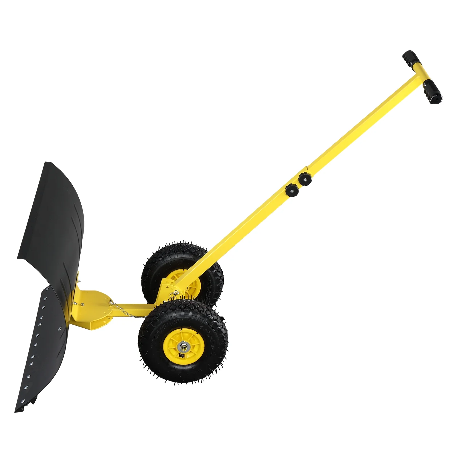Long Snow Plow Shovel Angle & Height Adjustable Padded Handle Efficient Snow Clean Tool for Driveway or Pavement Yellow