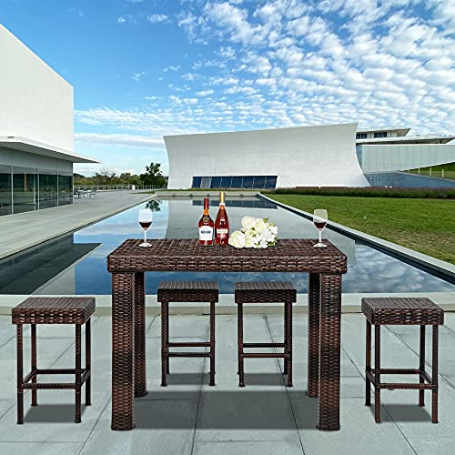 Henf 4 PCS Patio Bar Stools Outdoor Wicker Backless Stools, Rattan Patio Furniture Bar Chairs Pub Stools for Lawn Pool Backyard Garden