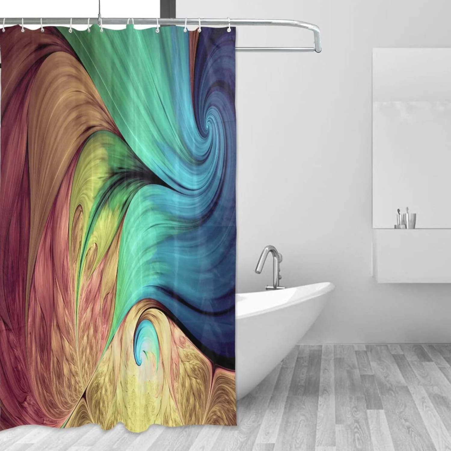 Wellsay Flowers and Spirals Shower Curtain for Bathroom Modern Bathroom Decor Waterproof Washable Fabric Shower Curtains with 12 Hooks for Hotel Bathroom Bathtubs 60x72 Inch