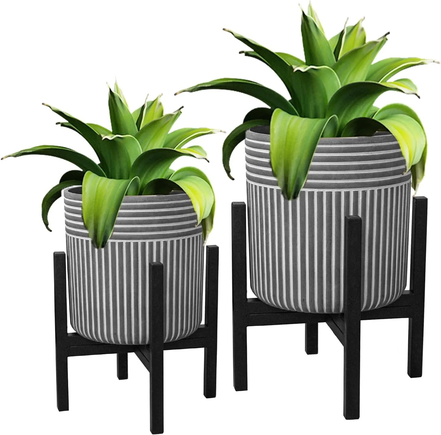Plant Pot with Stand 2pcs 10 & 12 inches, Mid-Century Tall Planter with Legs for Indoor Plants, Boho Purple Print Standing Plant Pot with Drainage Plug for Monstera, Herb, Succulent Flower Pot