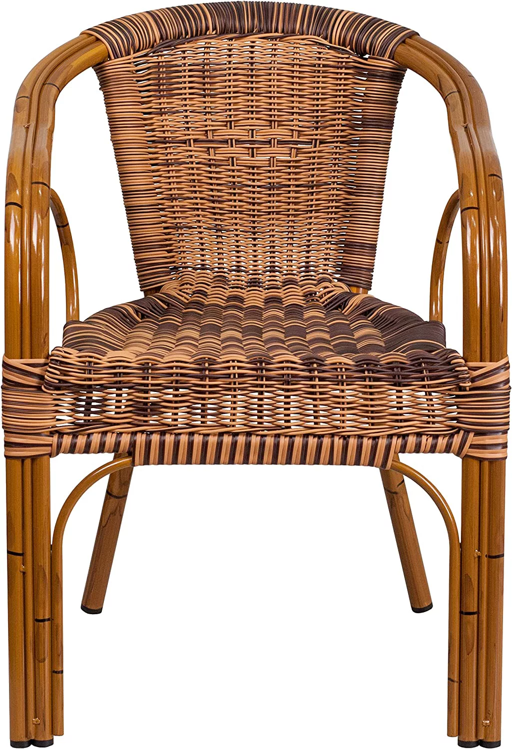 Brown Rattan Patio Chair with Dark Red Bamboo-Aluminum Frame