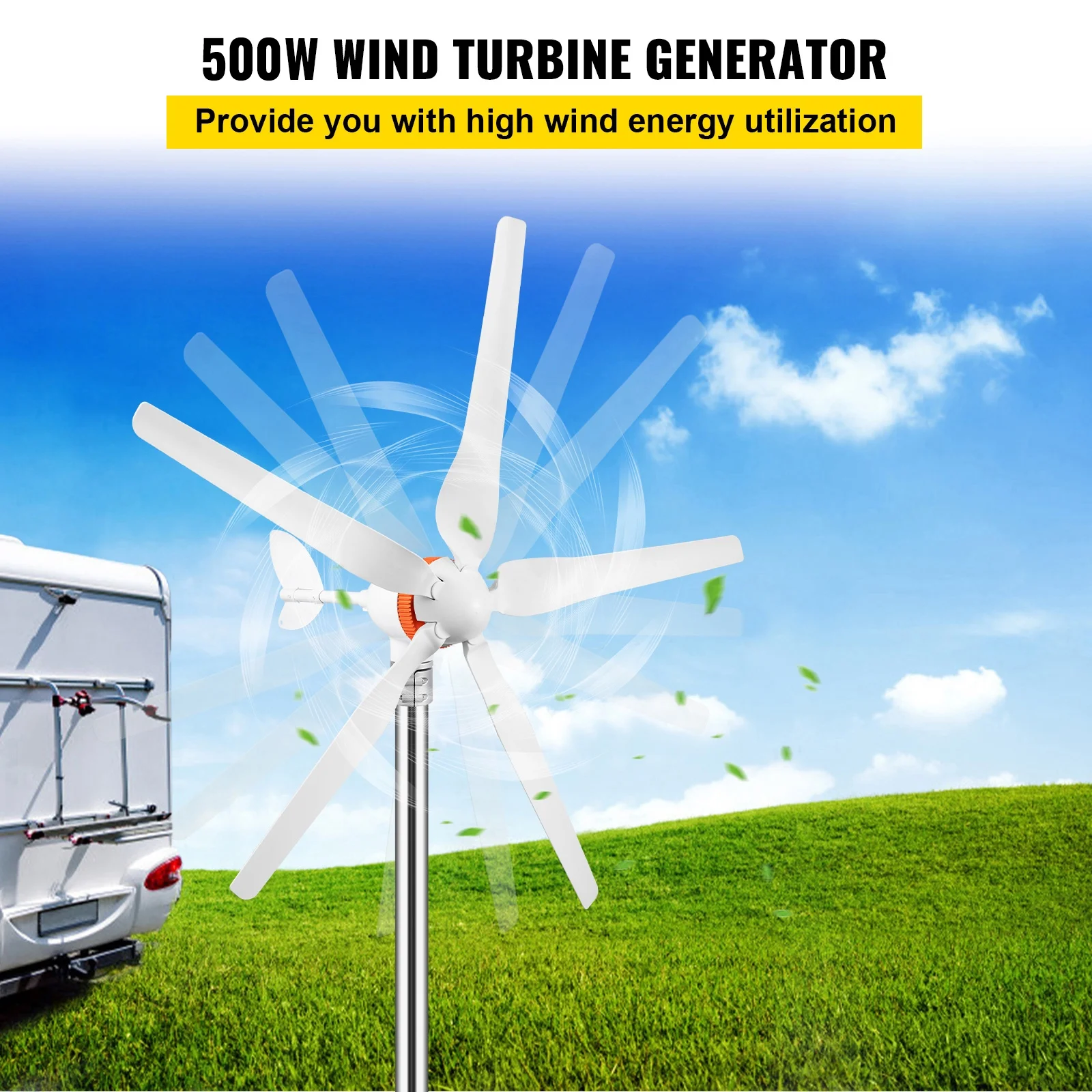 SKYSHALO Wind Turbine Generator, 12V/AC Wind Turbine Kit, 500W Wind Power Generator with MPPT Controller 5 Blades Auto Adjust Windward Direction Suitable for Terrace, Marine, Motor Home, Chalet, Boat