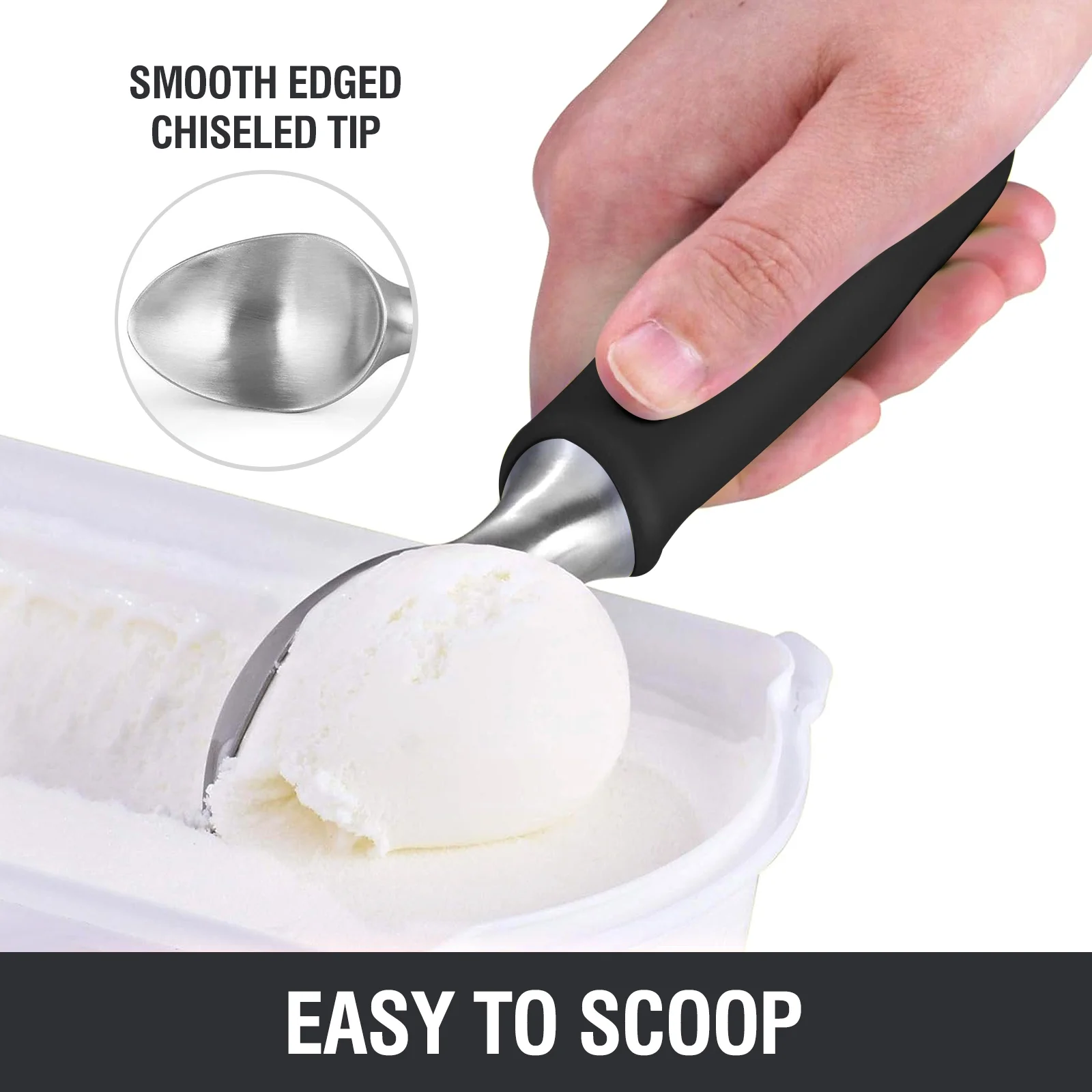 Badiano Stainless Steel Ice Cream Scoop,Black Baller Scooper,Length 8.27