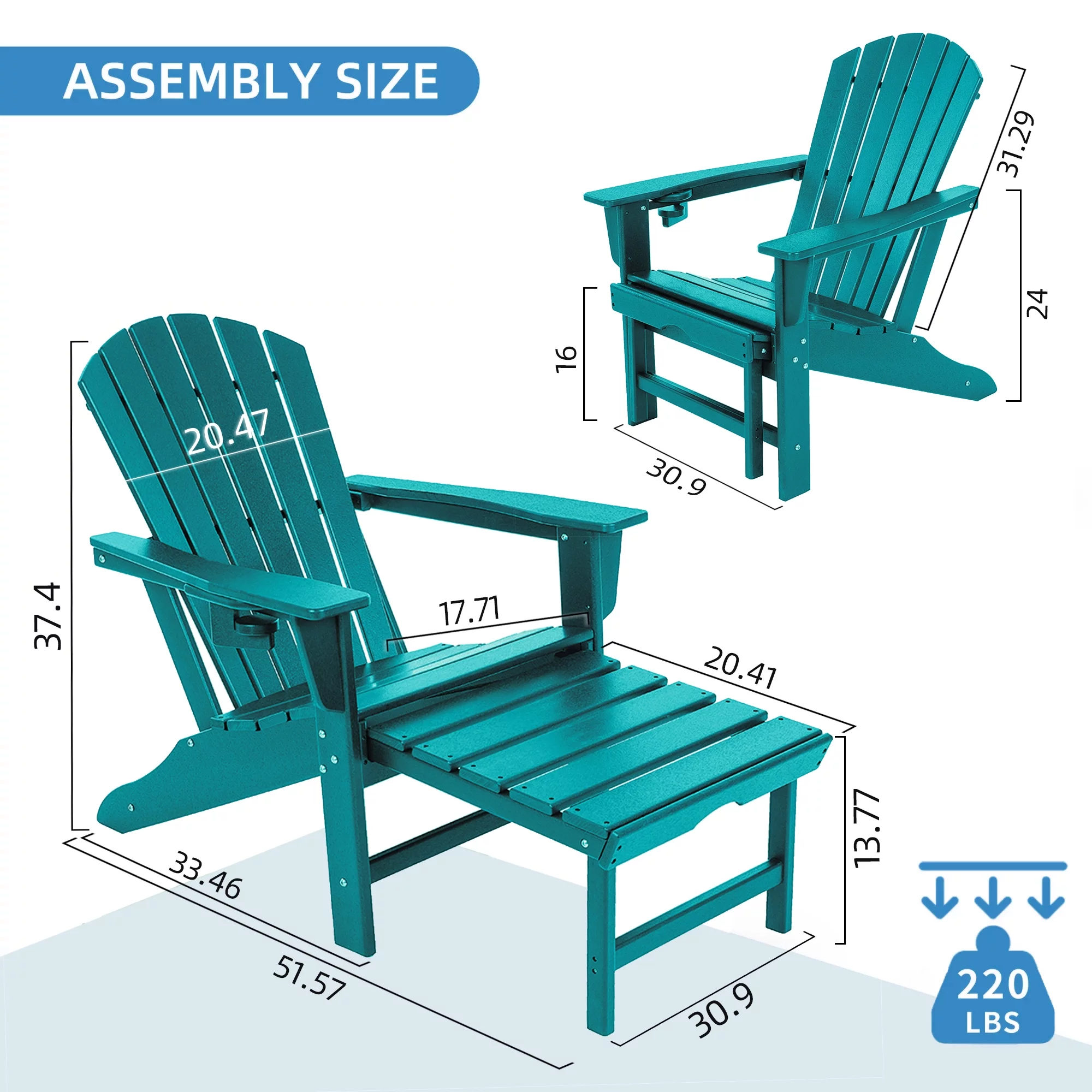 Patio Adirondack Chair HDPE Outdoor Lounge Chair Retractable Ottoman Bule
