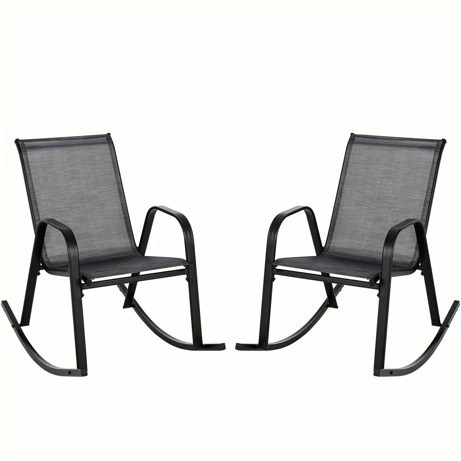 2PCs patio rocking chair heavy-duty metal rocker outdoor anti-slip Black