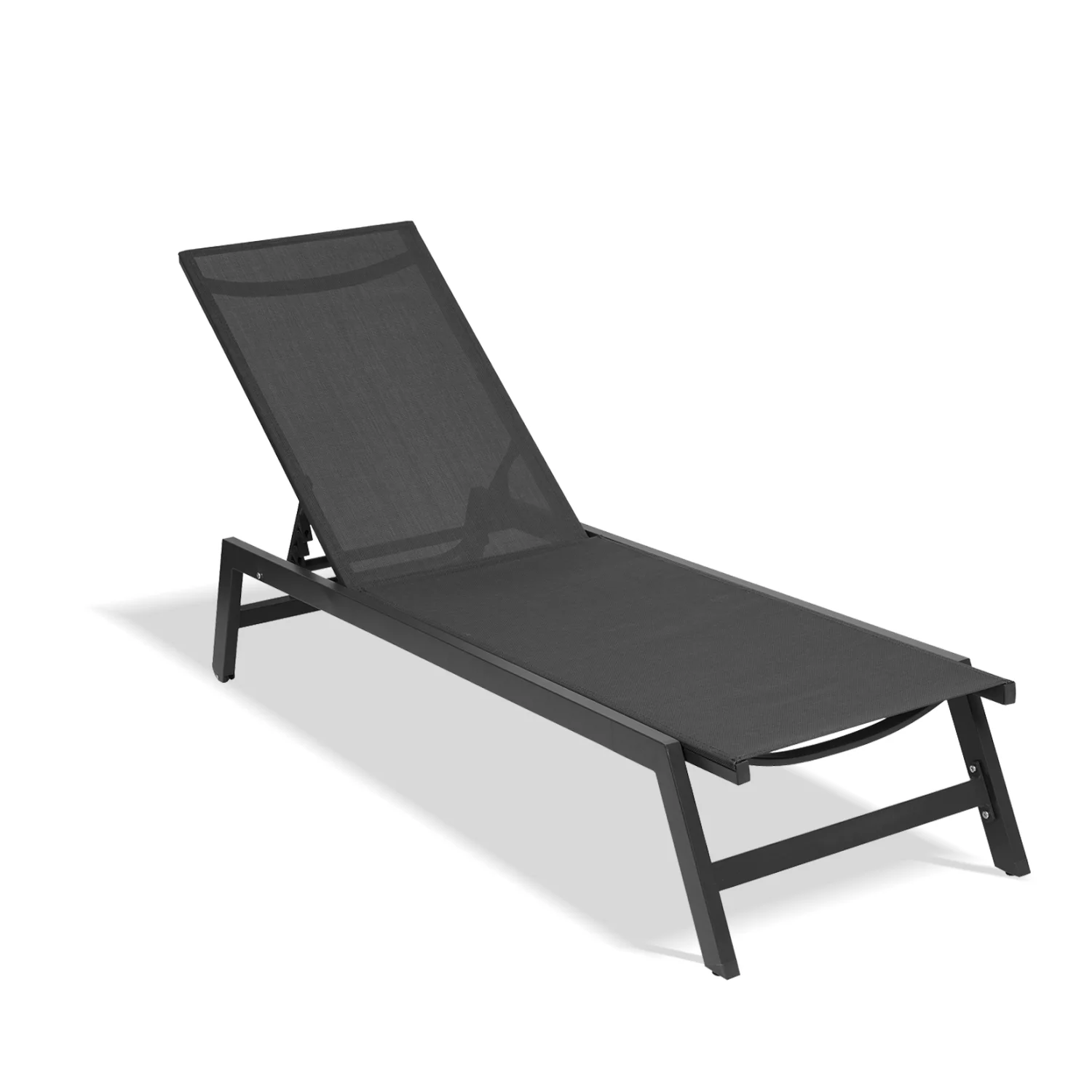 Ideal for all weather comfort and relaxation - Stylish new five-position adjustable grey aluminum outdoor chaise lounge chair - Perfect for patio  beach  yard  and pool - Black fabric - C