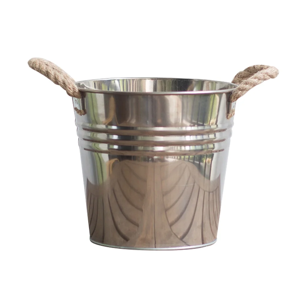Guichaokj Creative Flower Bucket Garden Plant Container Flower Pot with Hemp Rope Handle