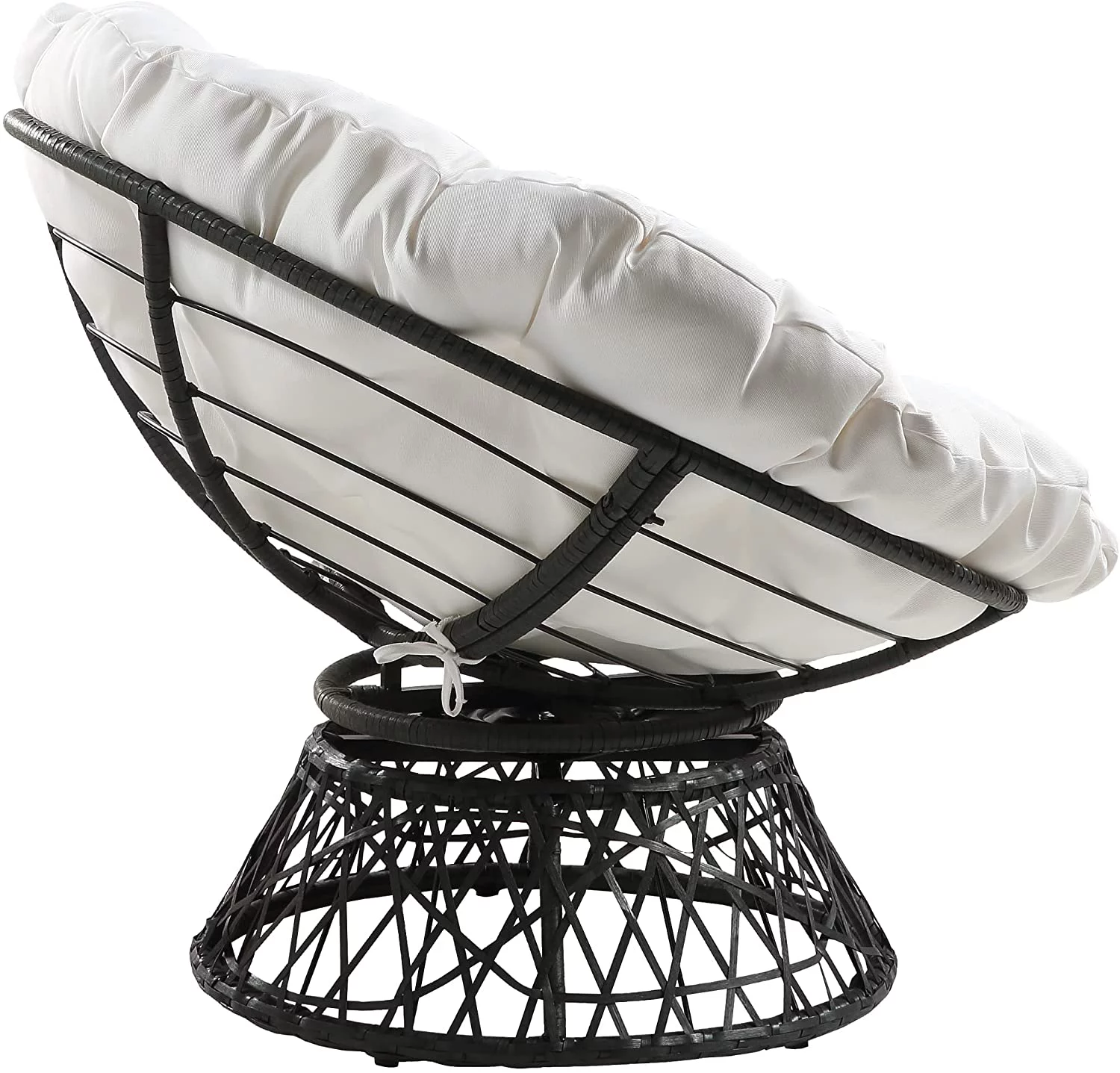 WYZQ Wicker Papasan Chair with 360-Degree Swivel  Grey Frame with White Cushion