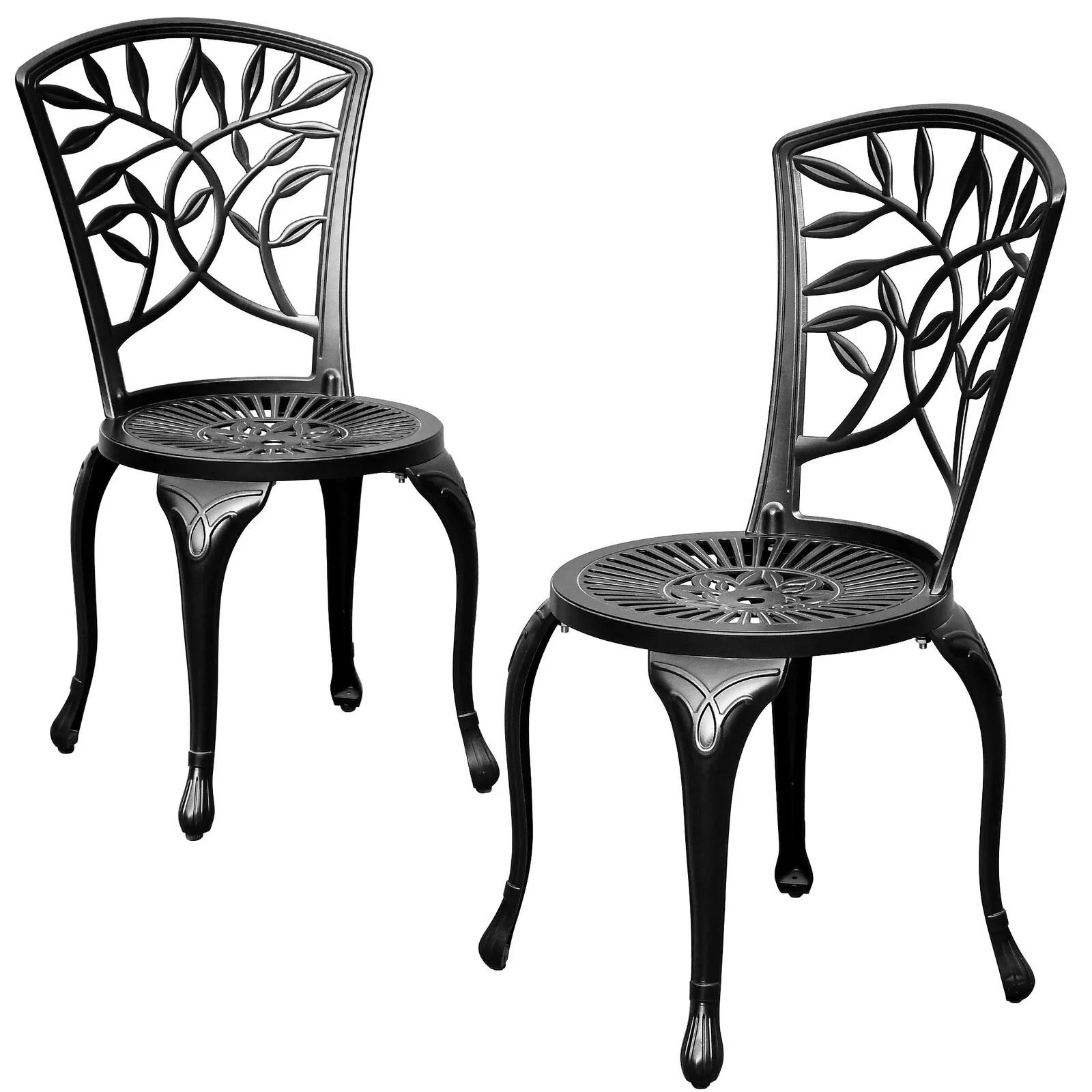 2 Pcs Outdoor Cast Aluminum Dining Chairs Patio Bistro Chairs w/ Adjustable Feet