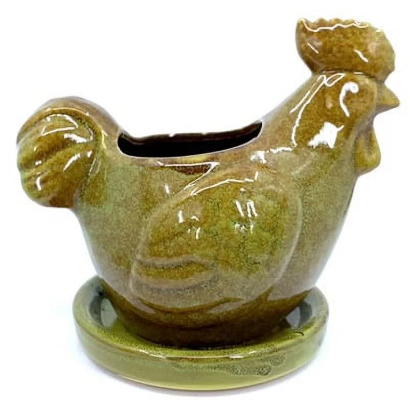 Planter Chicken Rooster Colorful Succulent Flowers Living Fake Artificial Indoor Outdoor Garden Pot Decor 7x6 (Green