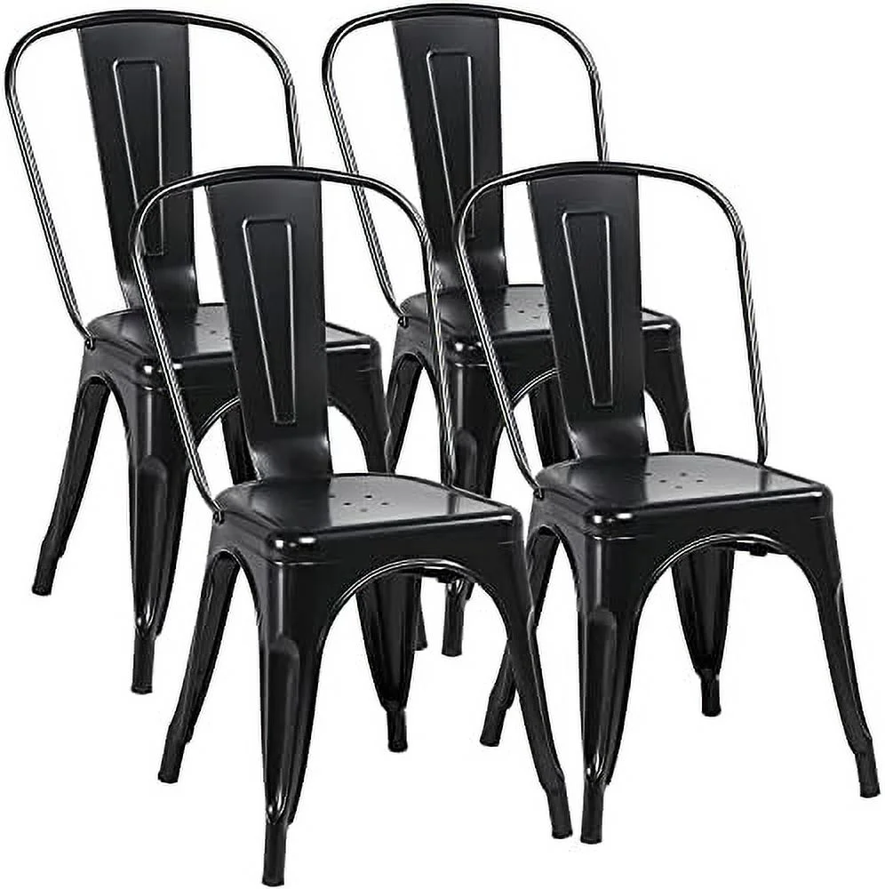 HVSDIMO Iron Metal Dining Chairs Stackable Side Chairs  Chairs with Back Indoor/Outdoor Classic/Chic/Industrial/Vintage Bistro Trattoria Kitchen Restaurant Matte Black  Set of 4