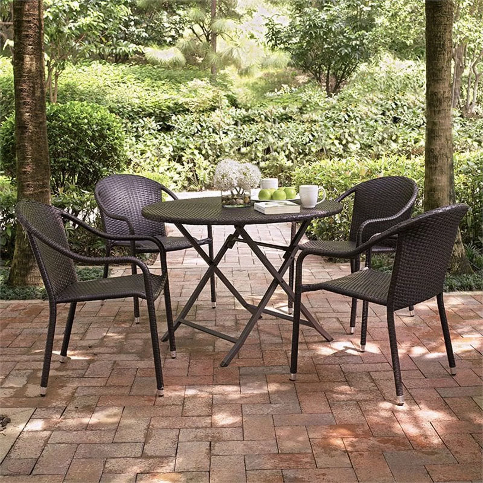 Pemberly Row 5 Piece Wicker Patio Dining Set