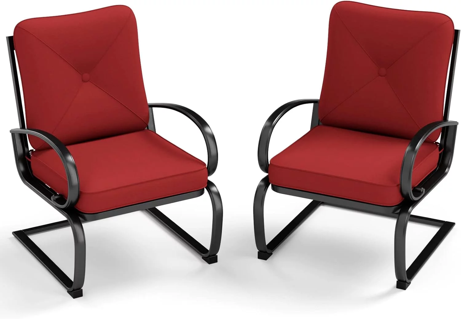 2PCS Patio Bistro Dining Spring Chairs Outdoor Furniture For Backyard, Garden With Removable Cushion Seat, Metal Frame, Burgundy