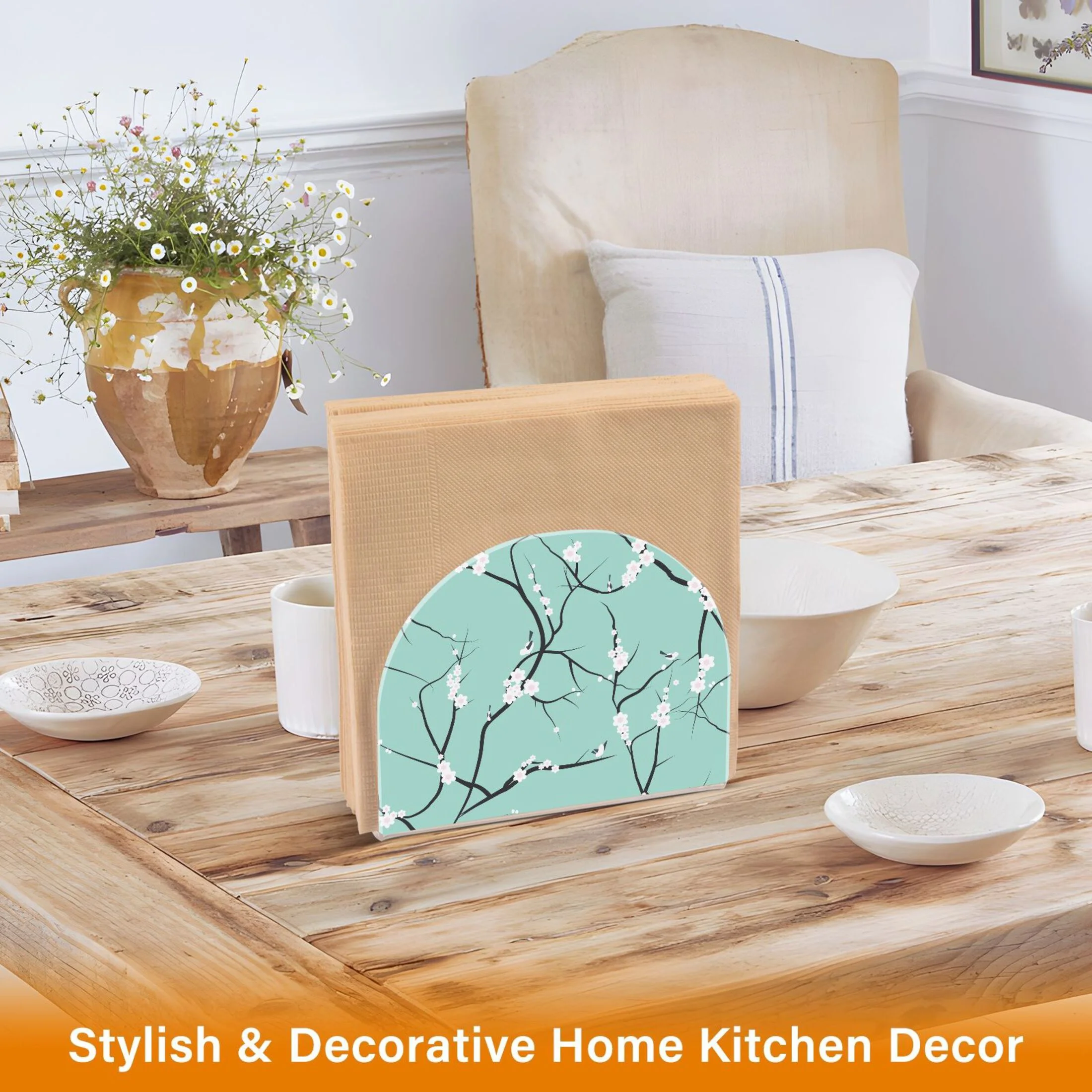 Blossoming Cherry Trees Japanese Acrylic Napkin Holder Tissue Paper Clear Tabletop Dispenser Dining Room Bathroom Party Hotel