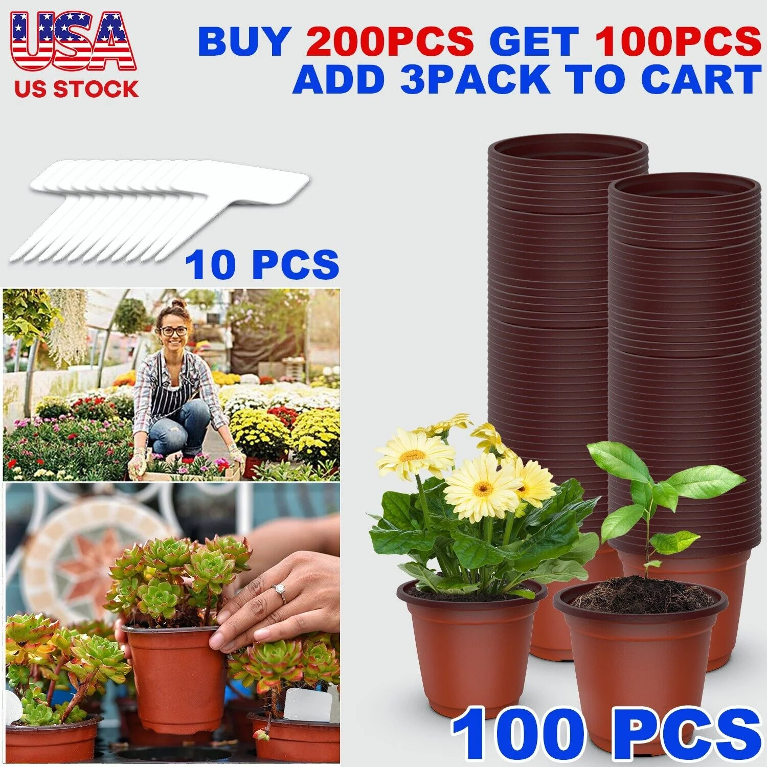 100 Plastic Plant Flower Pot 3.5
