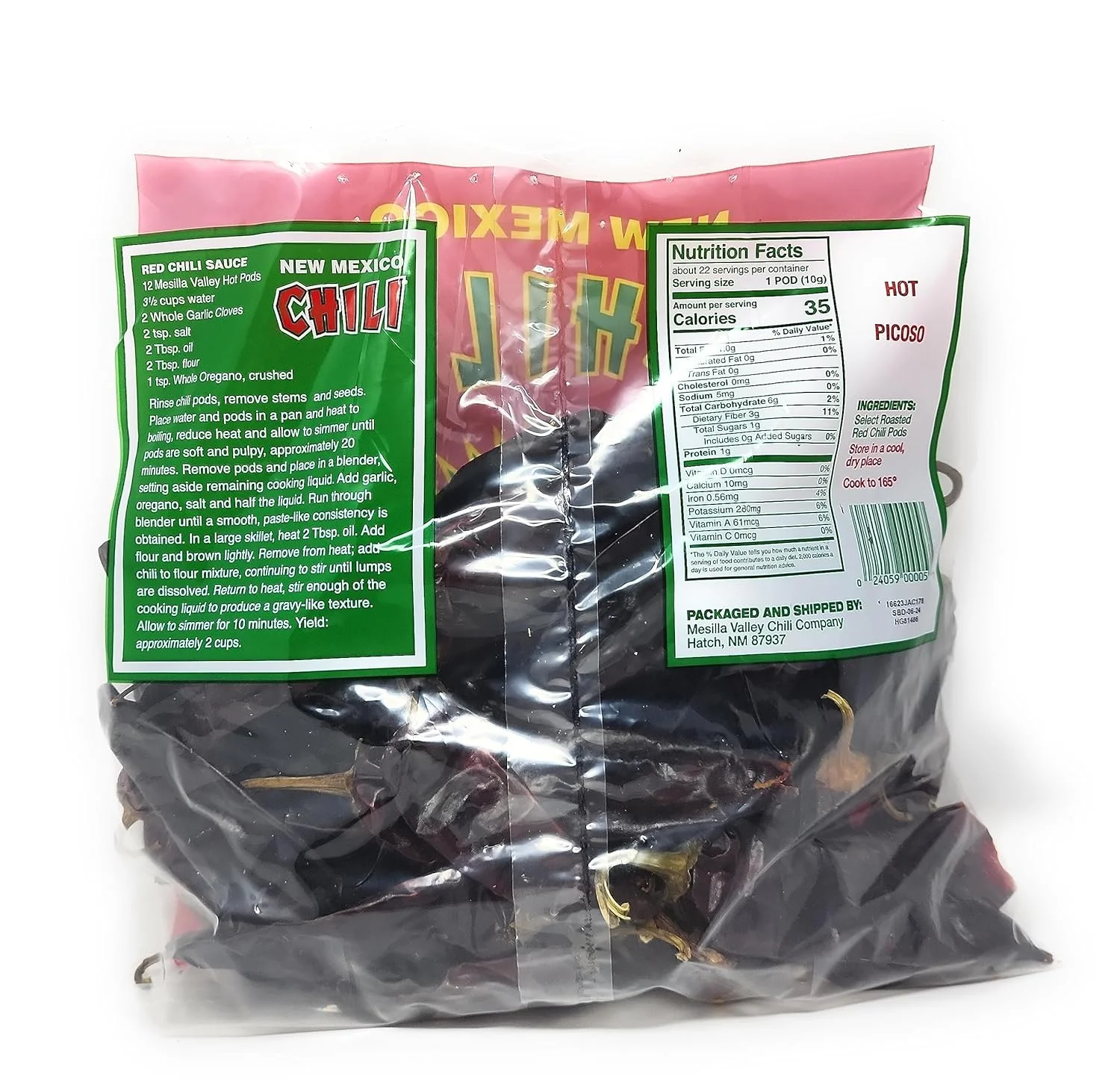 Barker's Hot Red Chili Pods From Hatch, NM - 8 oz
