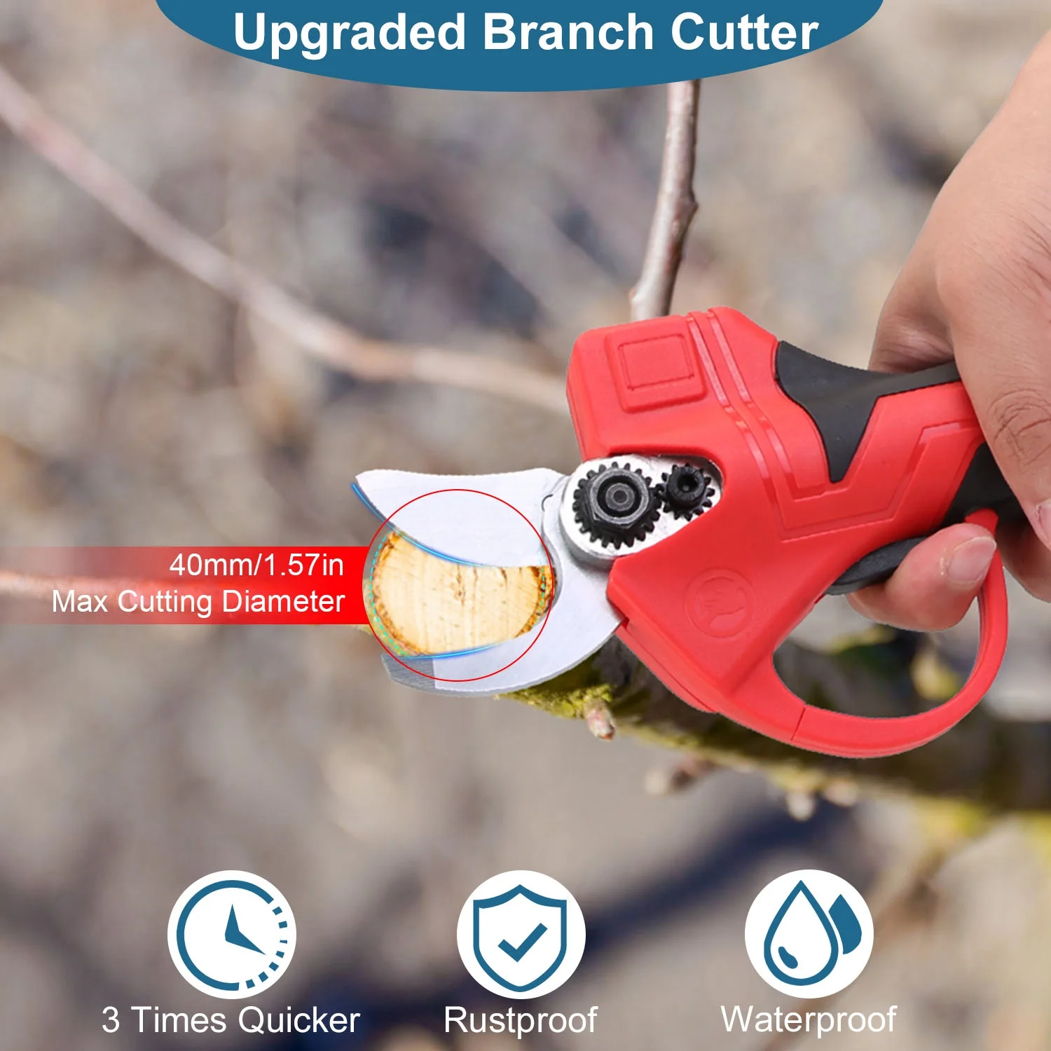 Professional Cordless Pruning Shears, 20V Electric Branch Scissors Tree Branch Cutter with 2 Rechargeable Batteries Sharpening Stone Blade Replacement Carry Box