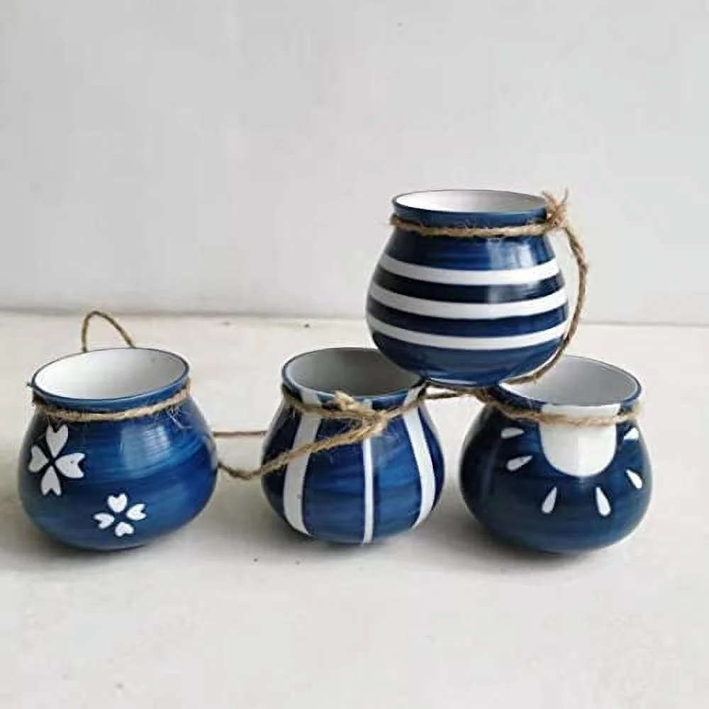 Hanging Plant Pots, Hanging Planters, 4pcs/Set Bright Pastel Ceramic Hanging Flower Pots Set for Garden Home Wall Decoration(Pattern Random)