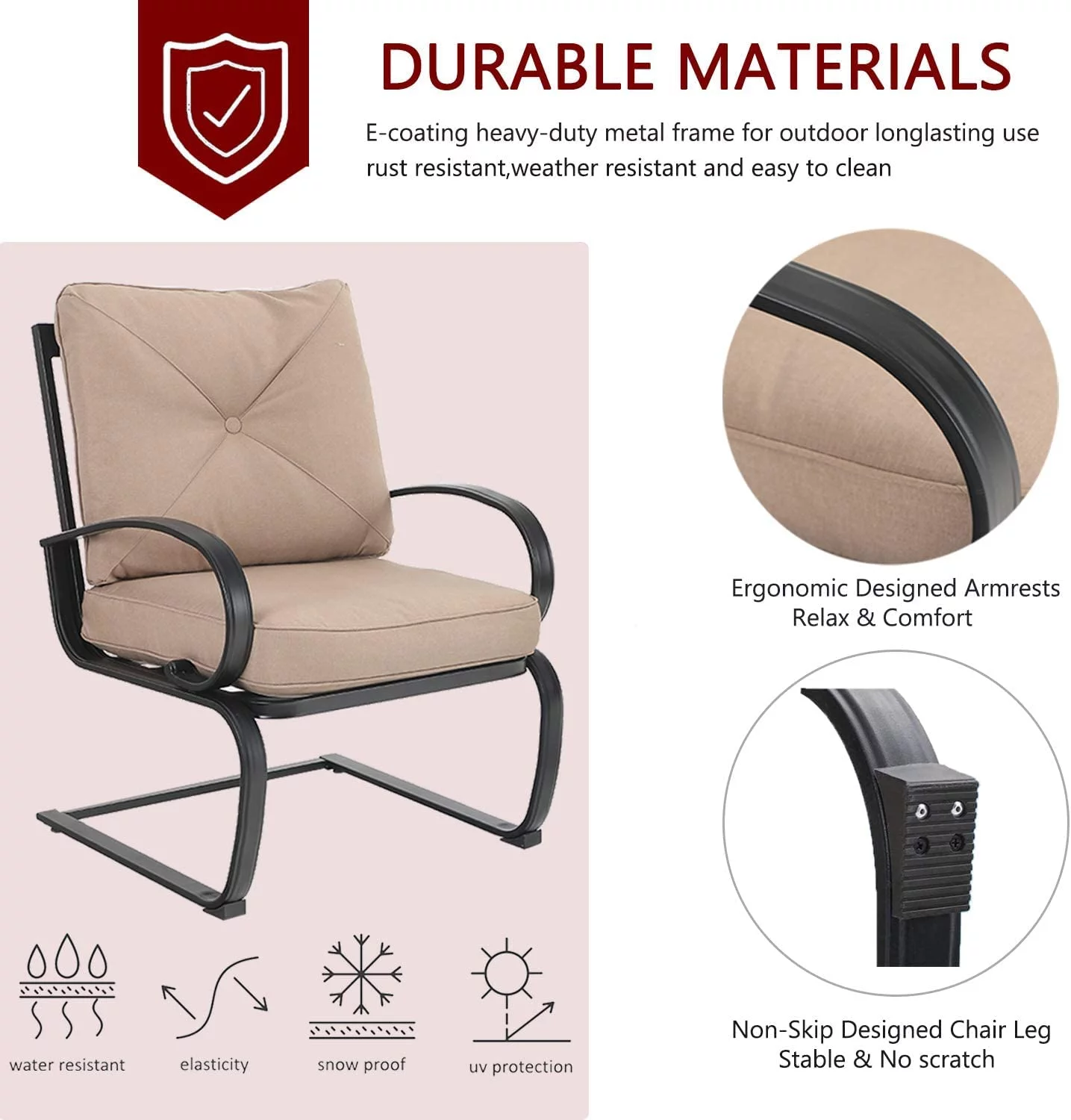 7 Piece Outdoor Patio Dining Set 6 Spring Motion Cushion Chairs  1 Rectangular Table with 1.57" Umbrella Hole Furniture Sets for Lawn Backyard Garden