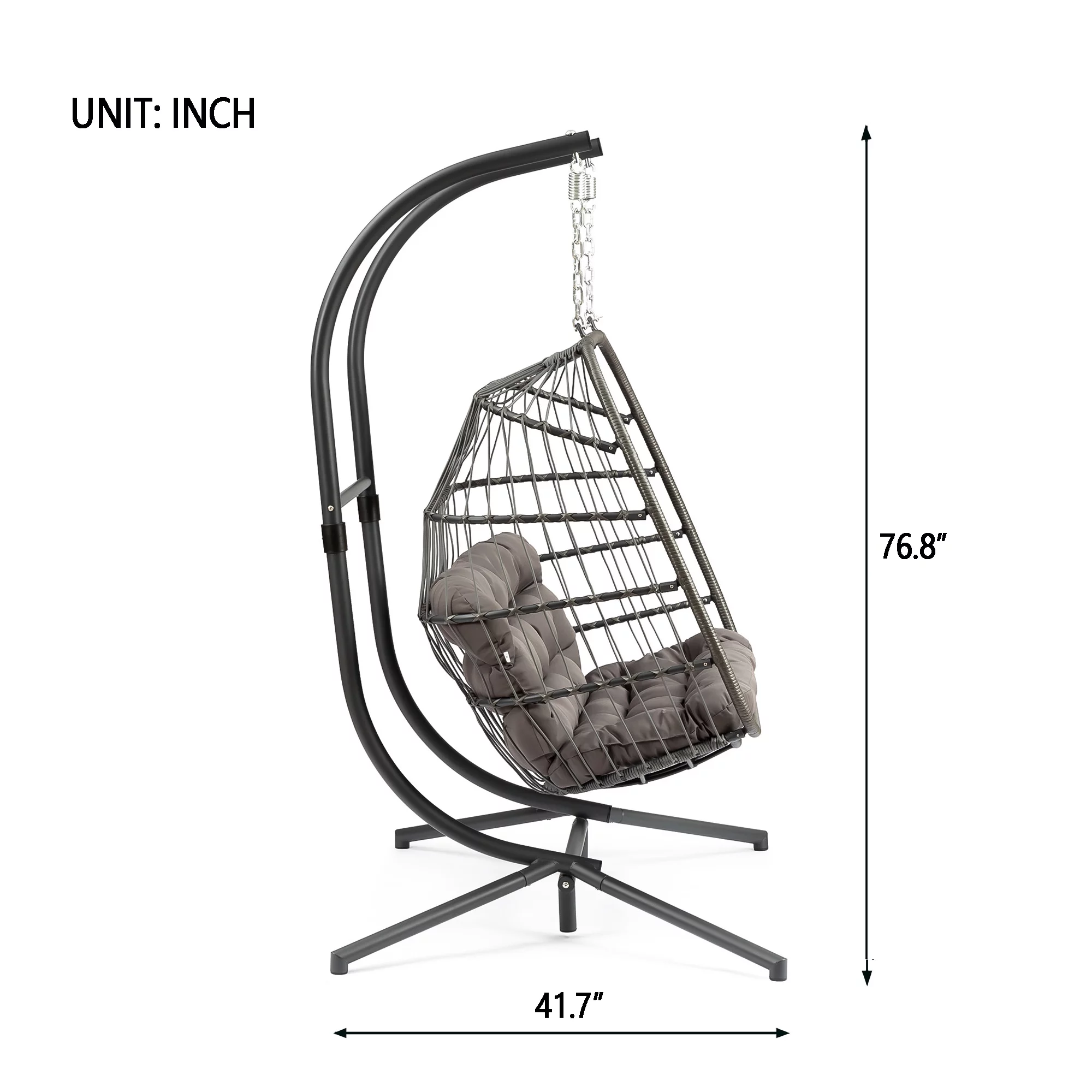 Brafab 2 Person Swing Egg Chair with Sturdy Stand and Fluffy Cushion, Large Double Hand-Woven Wicker Rattan Hanging Egg Chairs, Porch Swing Loveseat for Indoor Outdoor, Dark Grey