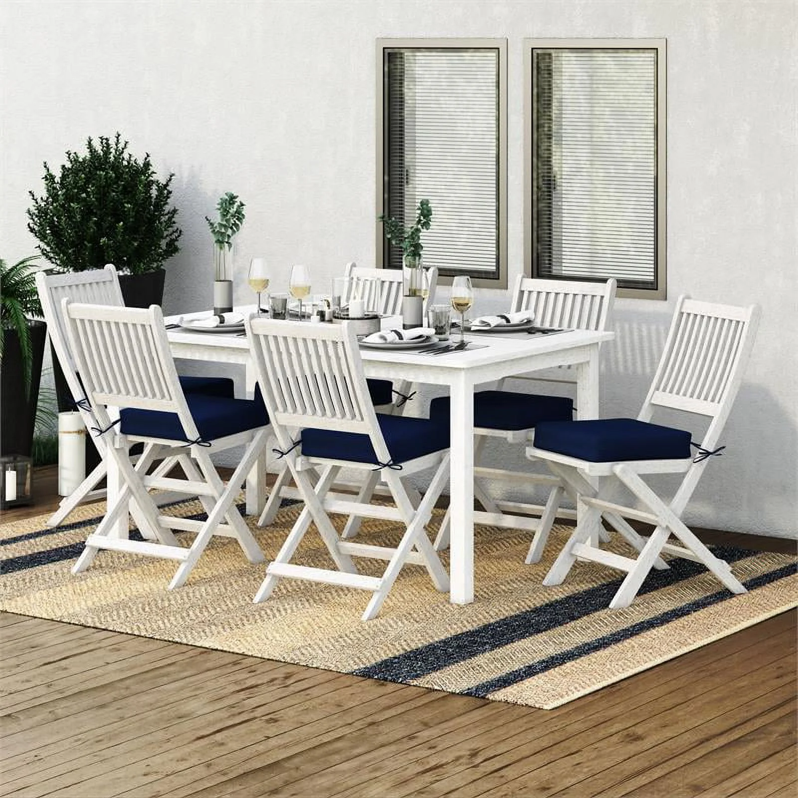 CorLiving Miramar White Washed Wood Outdoor Dining Set - 7pc