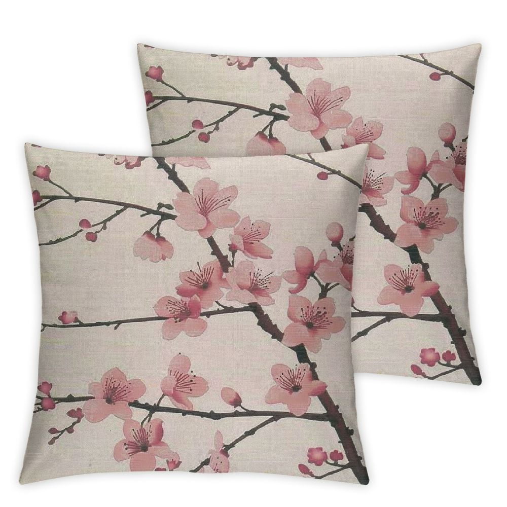 Nawypu Throw Pillow Covers Pink Chinese Cherry Blossom Flower Japan Plum Branch Pillow Case Cushion Cover for Home Party,Set of 2