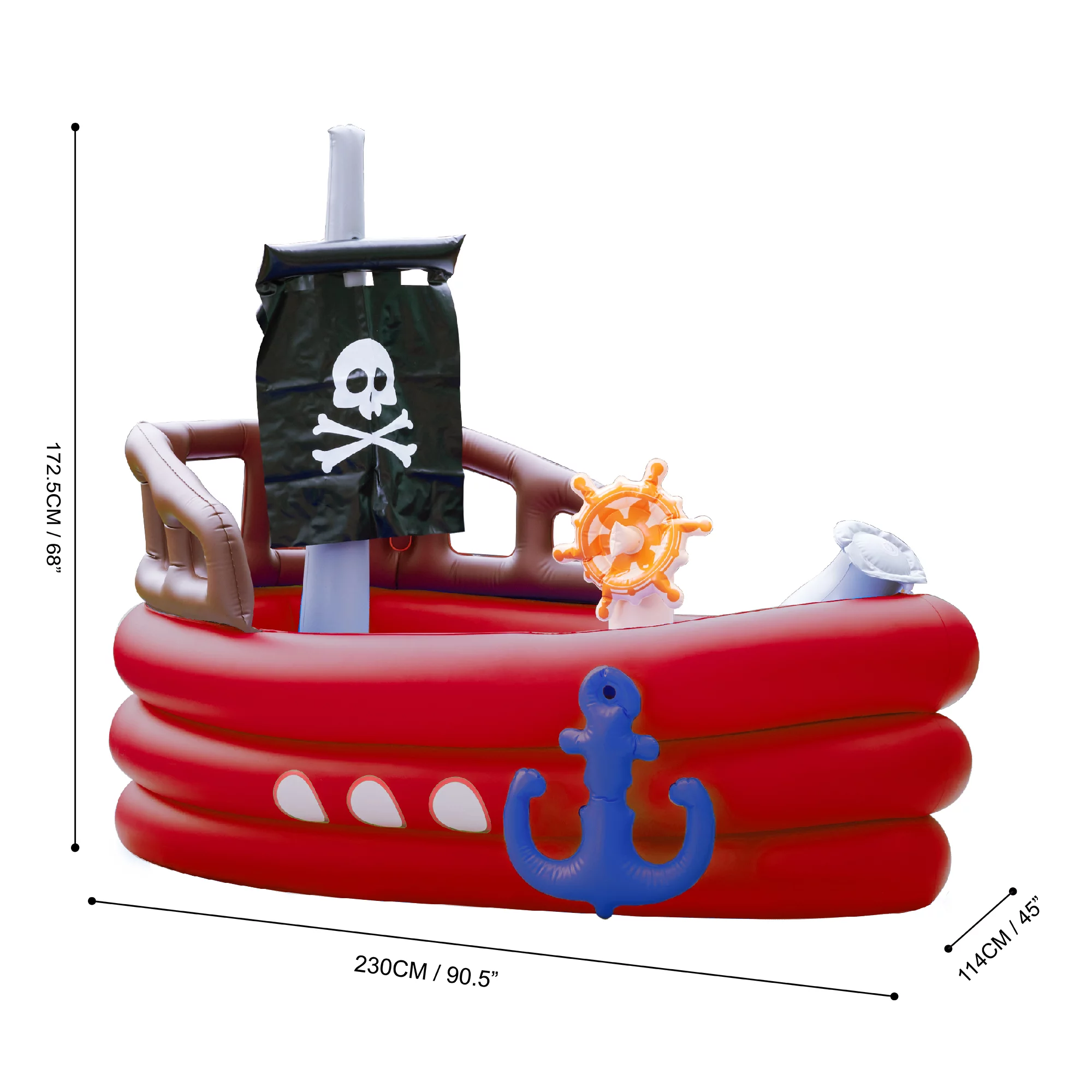 Teamson Kids - Water Fun Pirate boat Inflatable Sprinkler Play Center with pump - Red