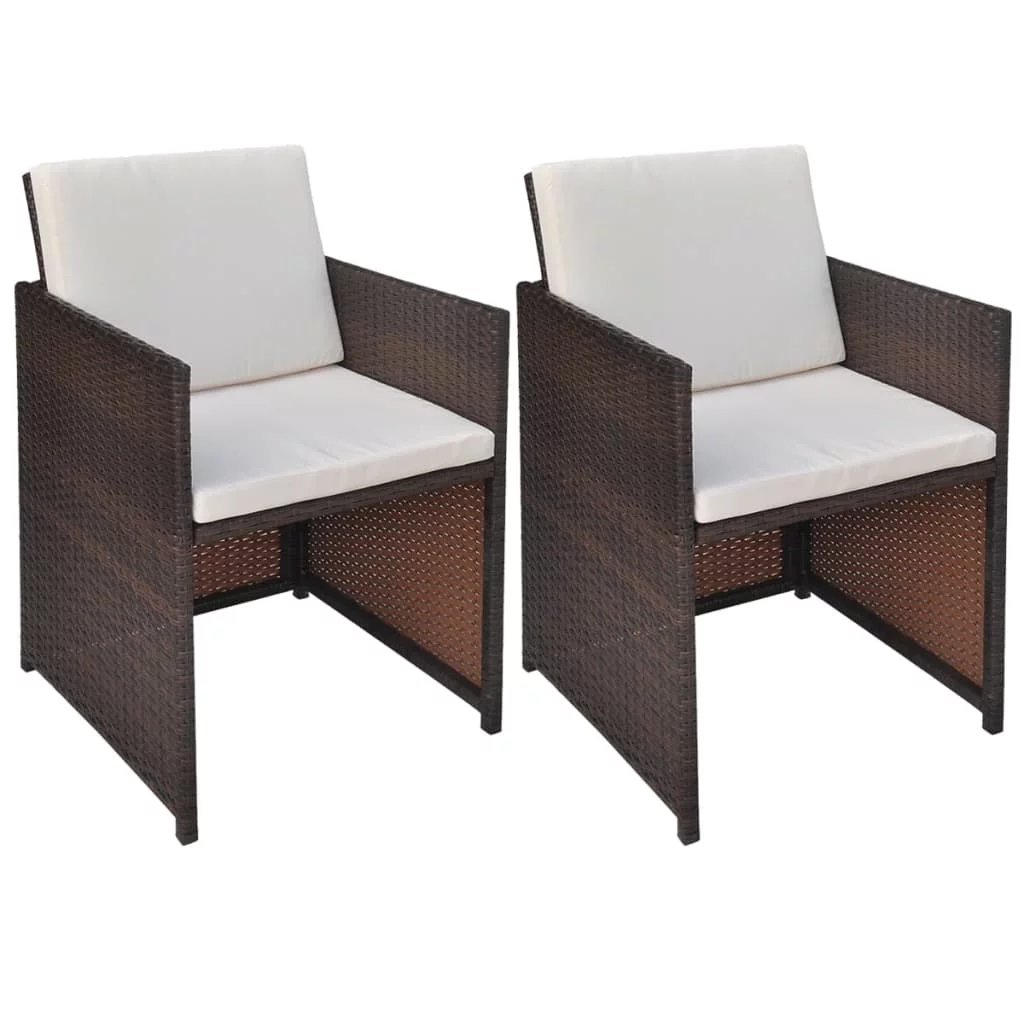 Walmeck Patio Chairs 2 pcs with Cushions and Pillows Poly Rattan Brown