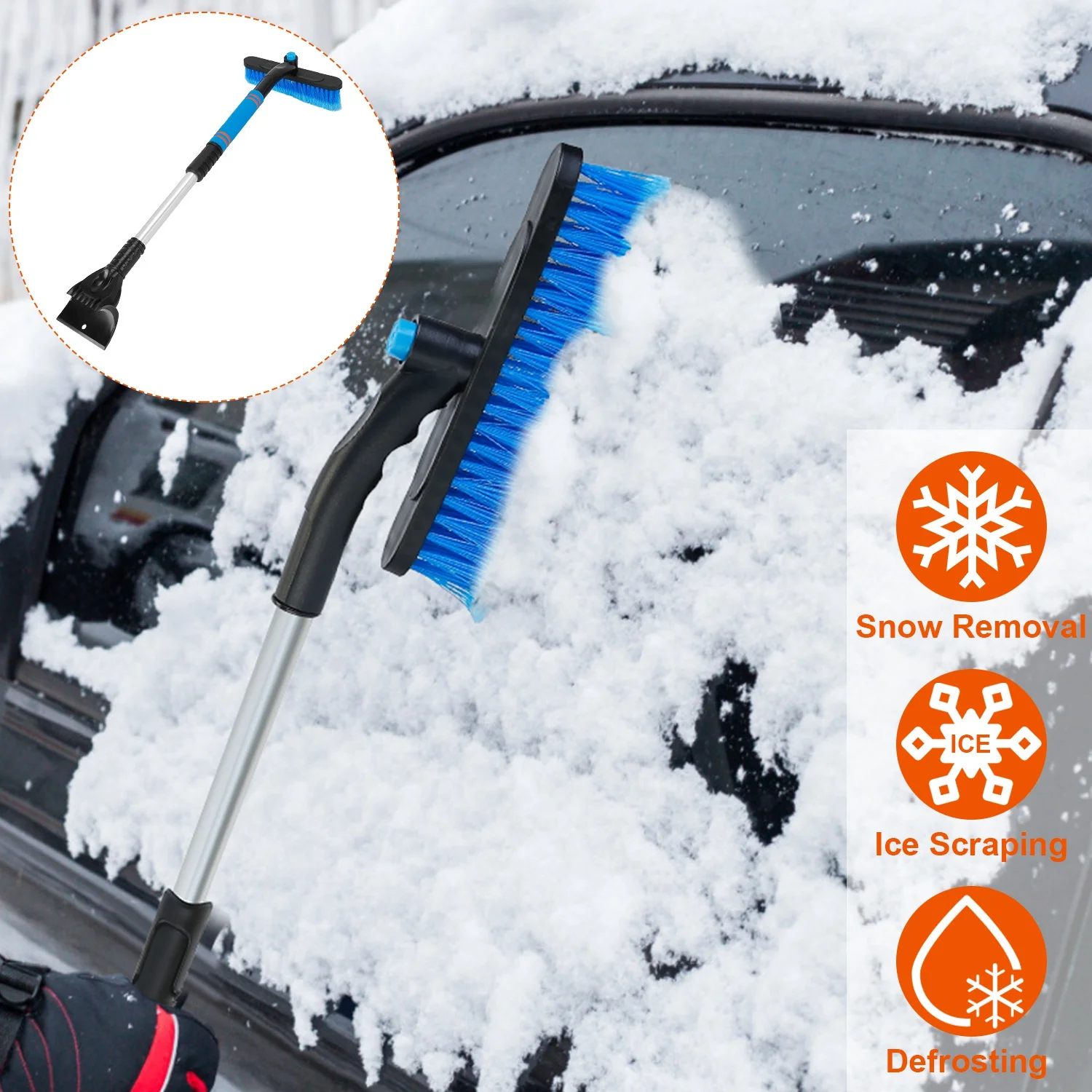 27 Inch Snow Brush and Ice Scraper, iMounTEK 3 In 1 Windshield Ice Scraper Car Snow Removal Tool for Cars, Trucks, SUVs