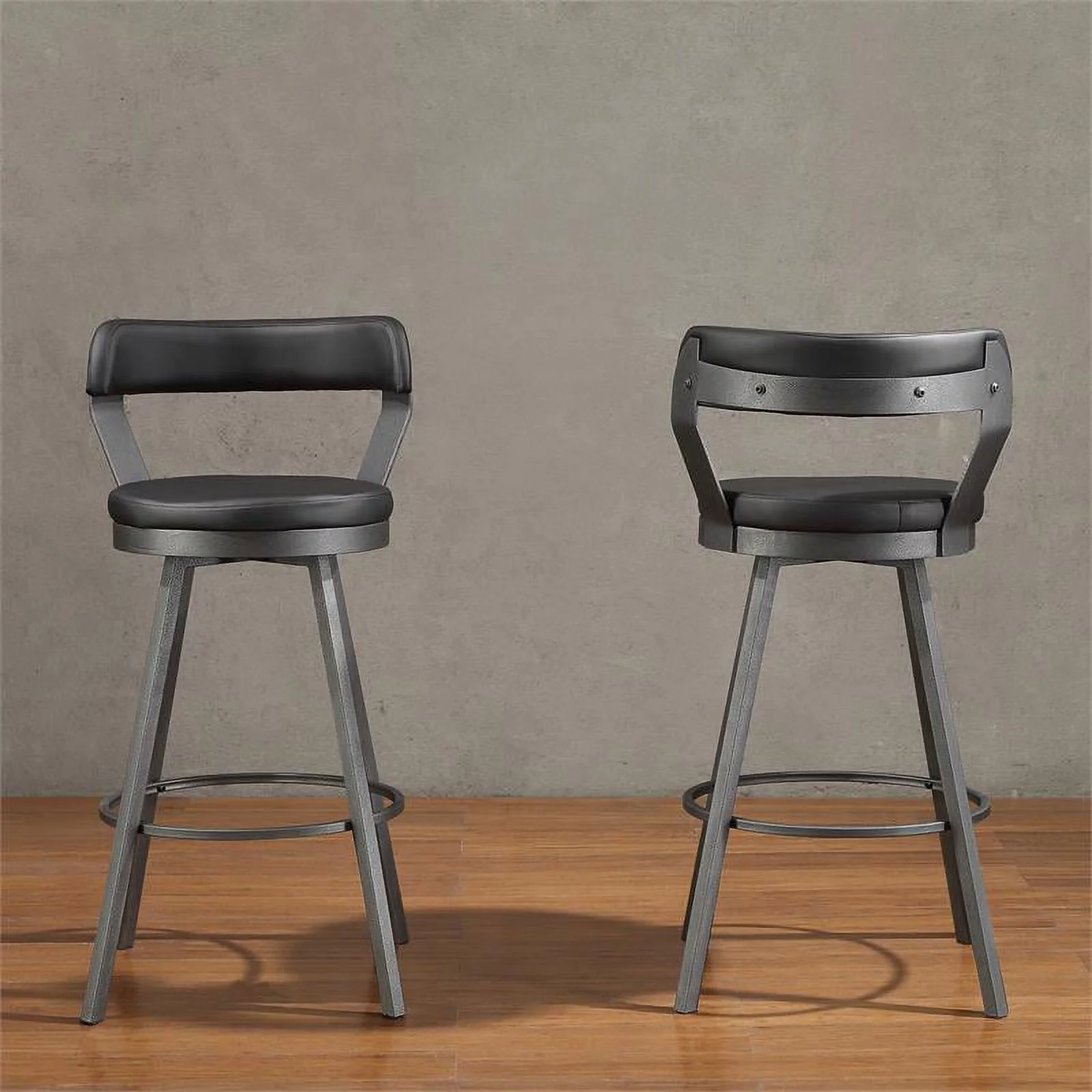 Pemberly Row Metal Swivel Pub Height Chair in Silver/Black (Set of 2)