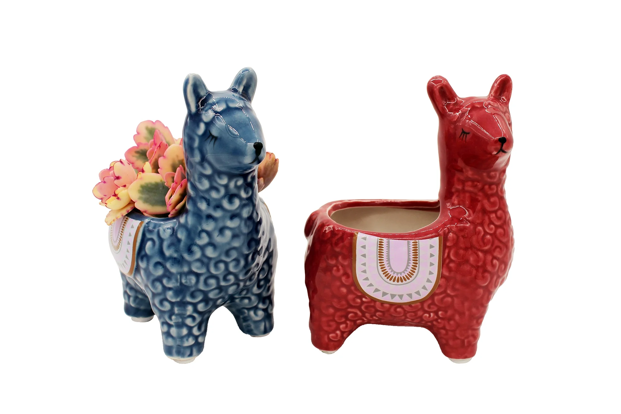 Cotta Planters Alpaca Ceramic Animal Planter Succulent Pots, Red and Blue, Set of 2